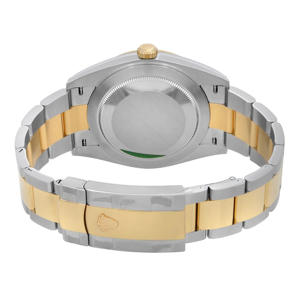 Back View Of Solid Back Case And Closed Stainless Steel,Gold Band Of Rolex 12633BKDJ Watch New Condition