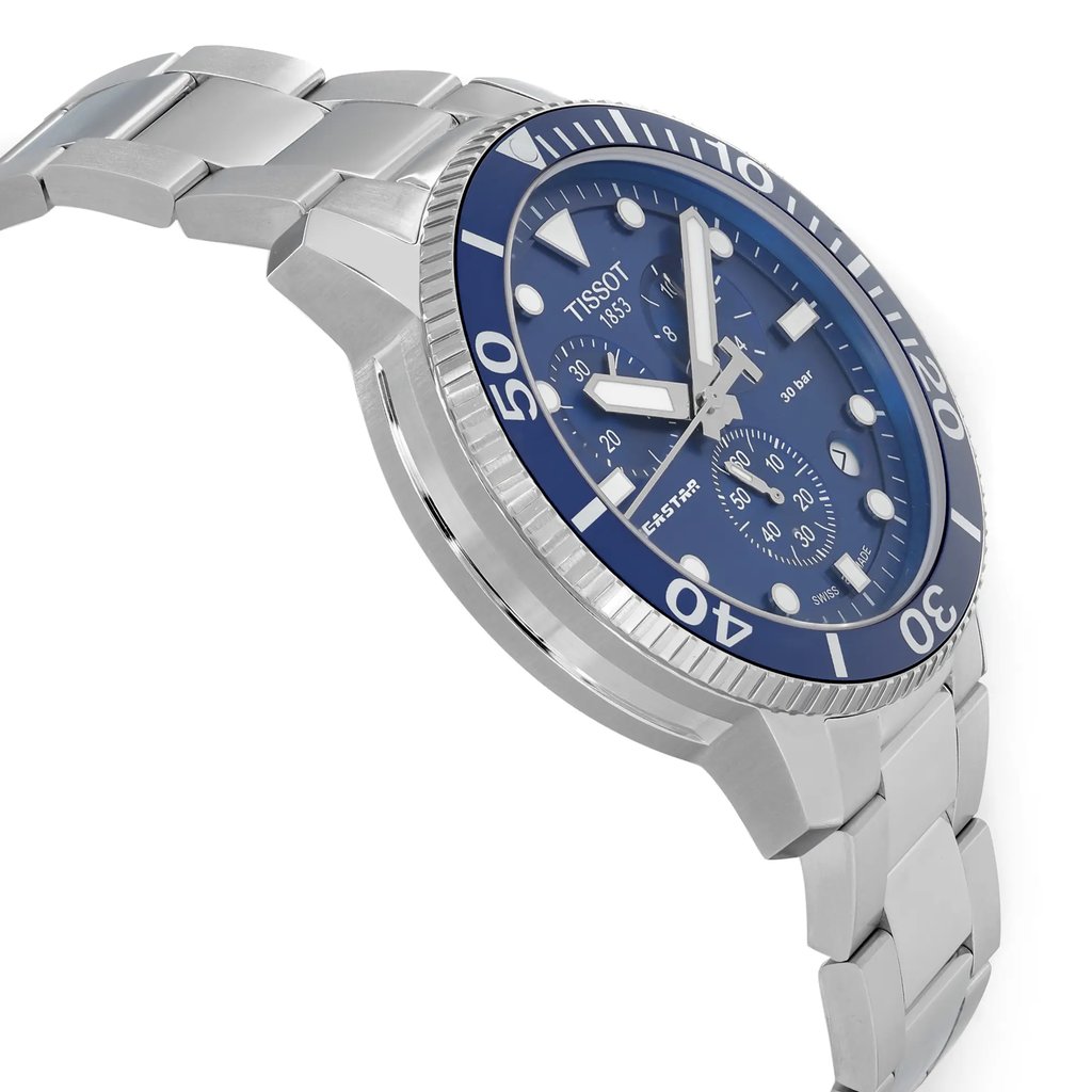 View Of Opposite Crown Facing Side Of Tissot T120.417.11.041.00 Stainless Steel Watch Display Model Condition