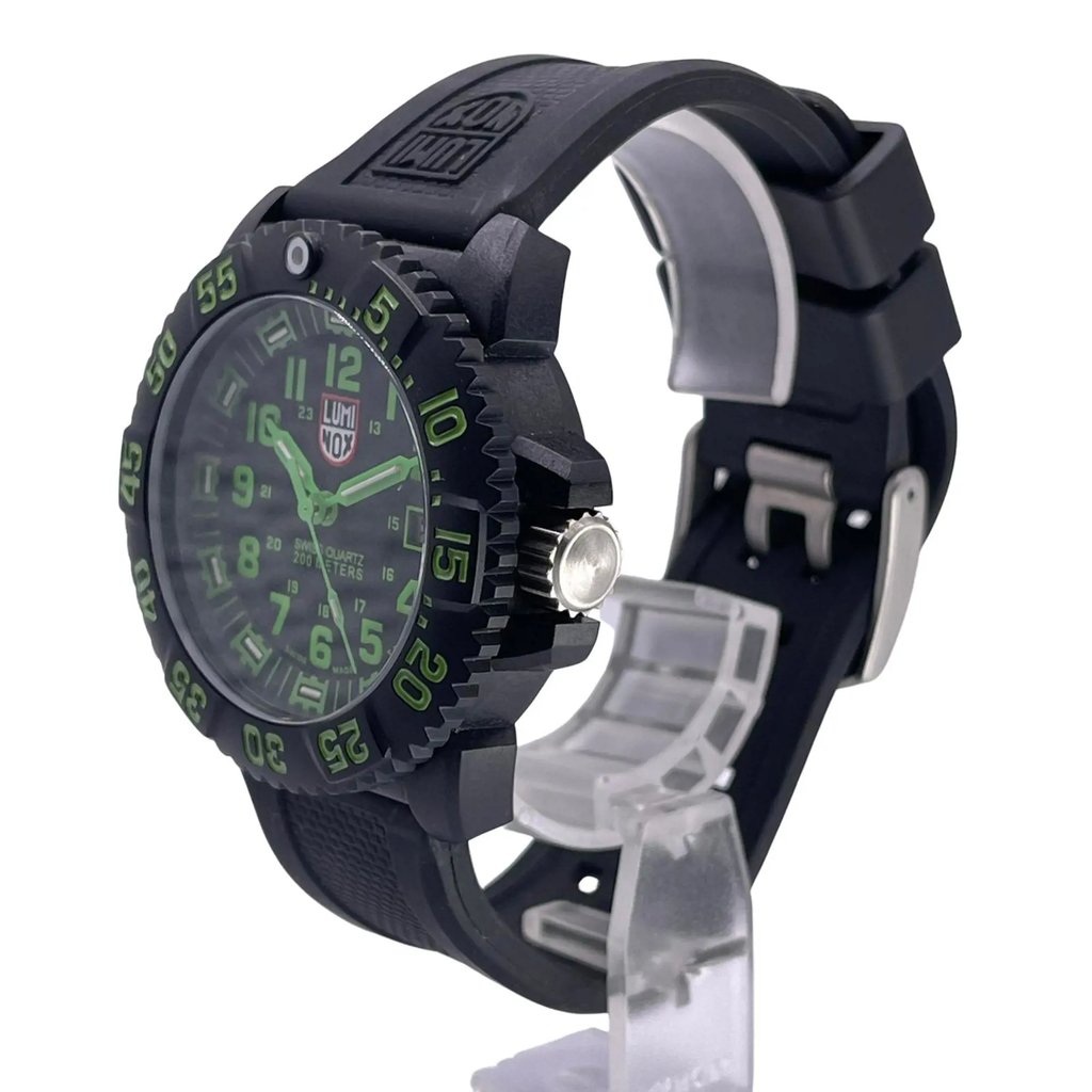 View Of Crown Facing Side Of Luminox XS.3067 Carbon Watch Pre Owned Condition