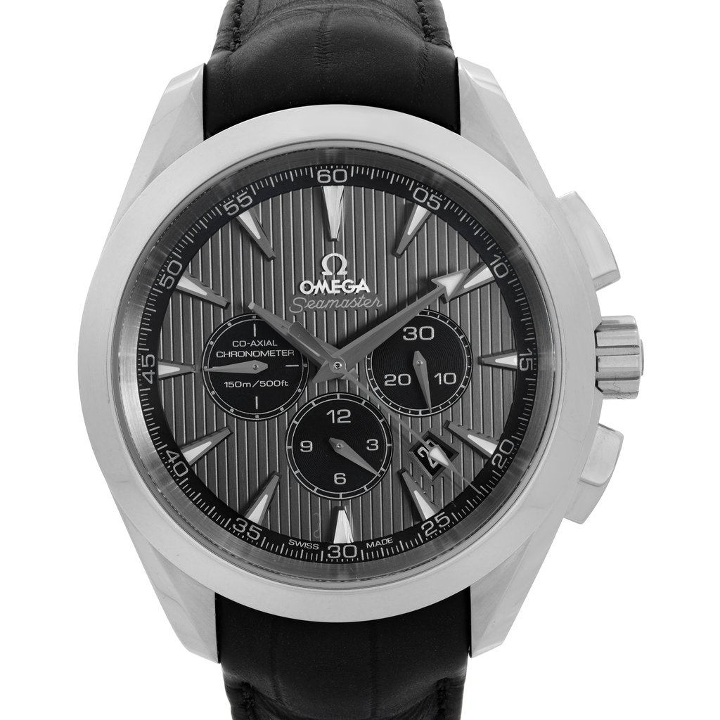 Up Close Front Facing Picture Of OMEGA 231.13.44.50.06.001 Stainless Steel Watch Display Model Condition