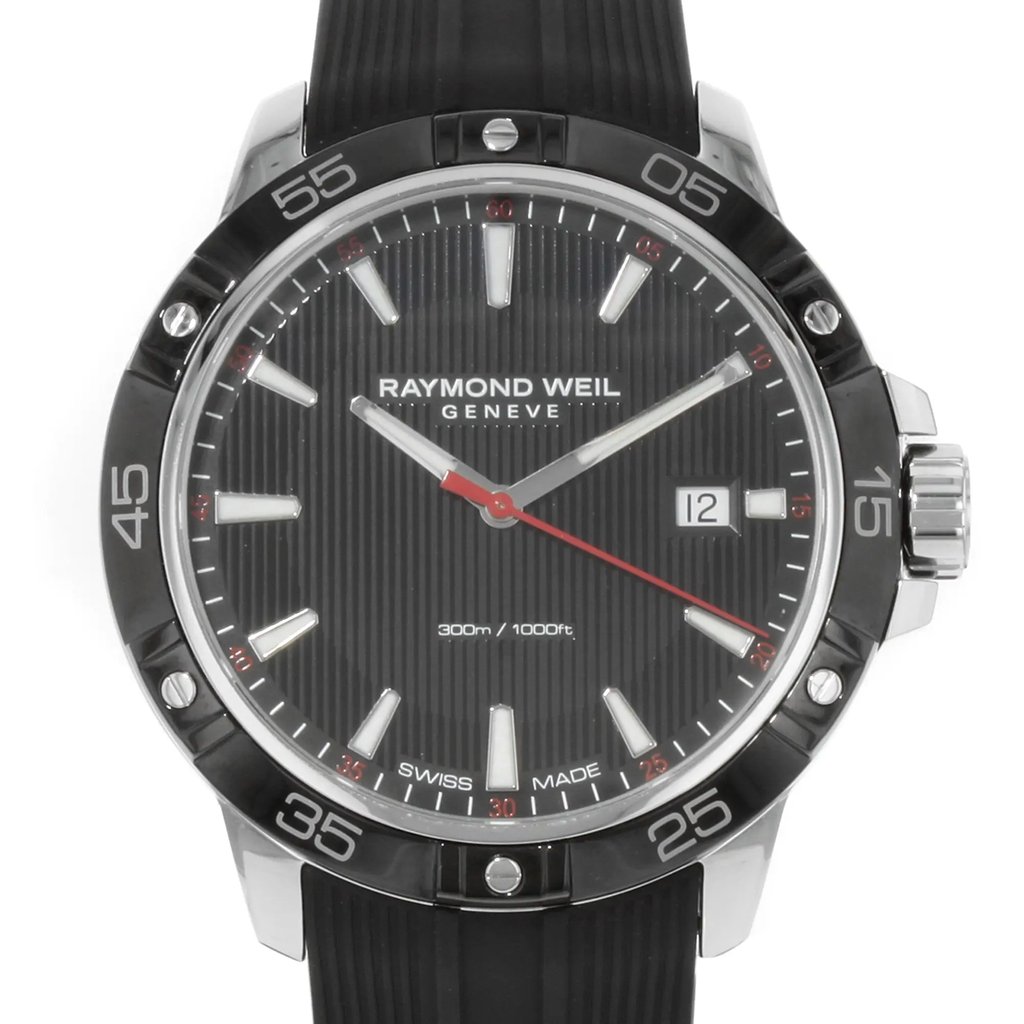 Up Close Front Facing Picture Of RAYMOND WEIL 8160-SR1-20001 Stainless Steel Watch Display Model Condition