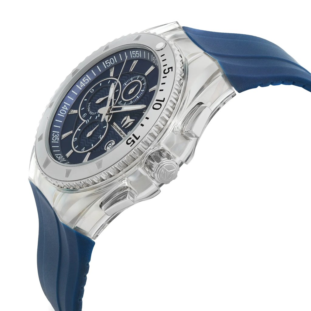 View Of Crown Facing Side Of TechnoMarine 111004 Stainless Steel Watch Display Model Condition