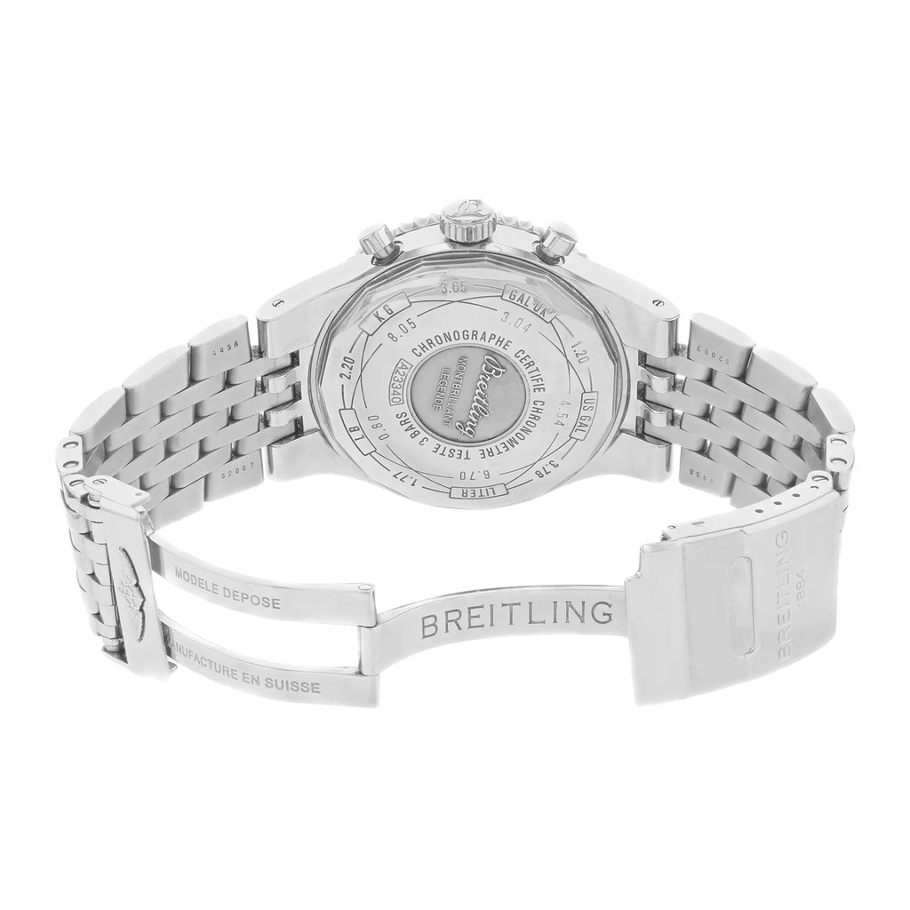 Back View Of {Caseback} Back Case And Open Stainless Steel Band Of Breitling A2334021/Q548-445A Watch Pre Owned Condition