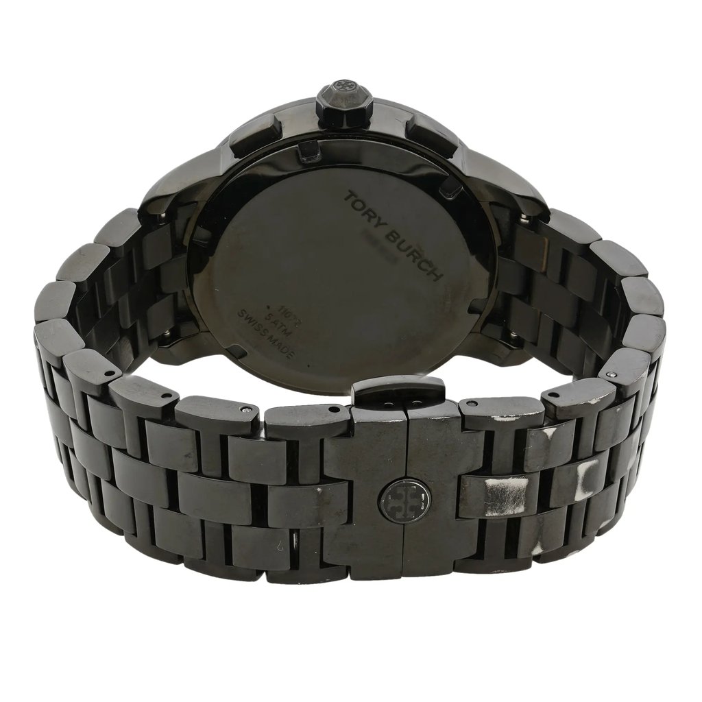 Back View Of Solid Back Case And Closed Stainless Steel Band Of Tory Burch TRB1025 Watch Pre Owned Condition