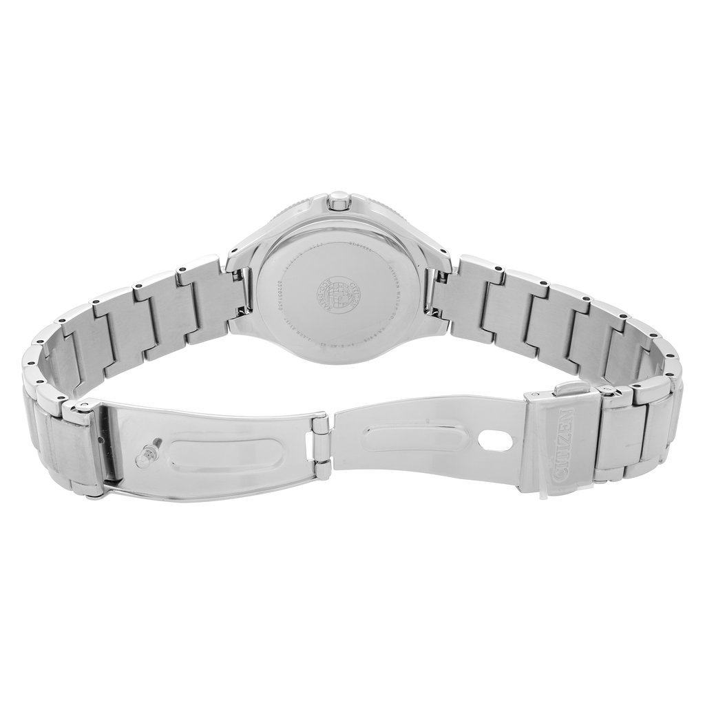 Back View Of Solid Back Case And Open Stainless Steel Band Of Citizen FE1190-53L Watch Display Model Condition