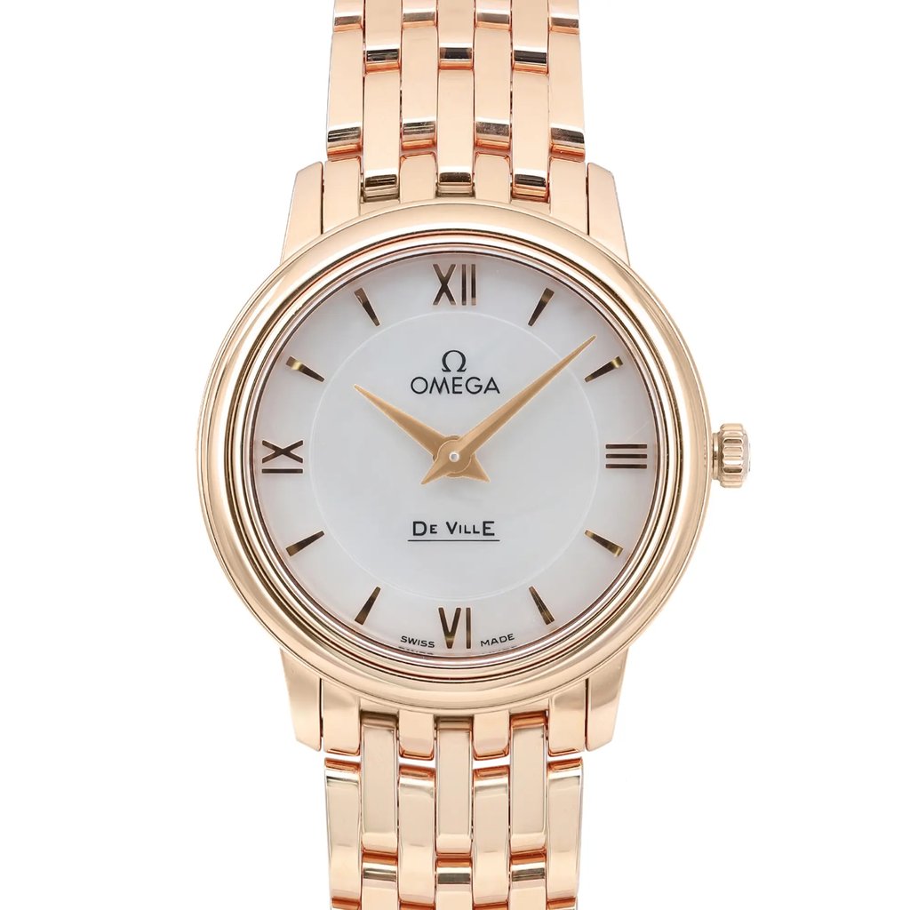 Up Close Front Facing Picture Of OMEGA 424.50.27.60.05.002 Rose Gold Watch Unworn Condition