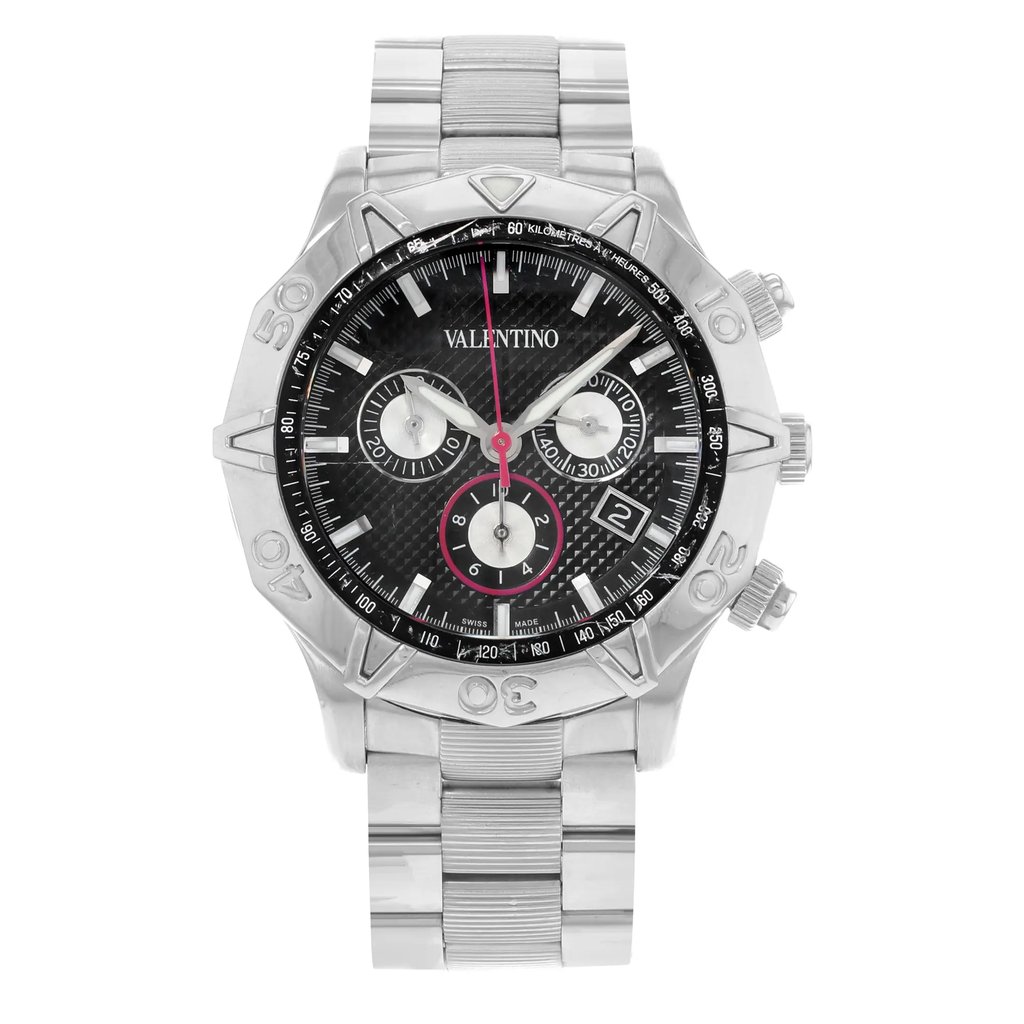 Front Full View Of Valentino V40LCQ9909-S099 Stainless Steel Watch Pre Owned Condition {Product Condition}