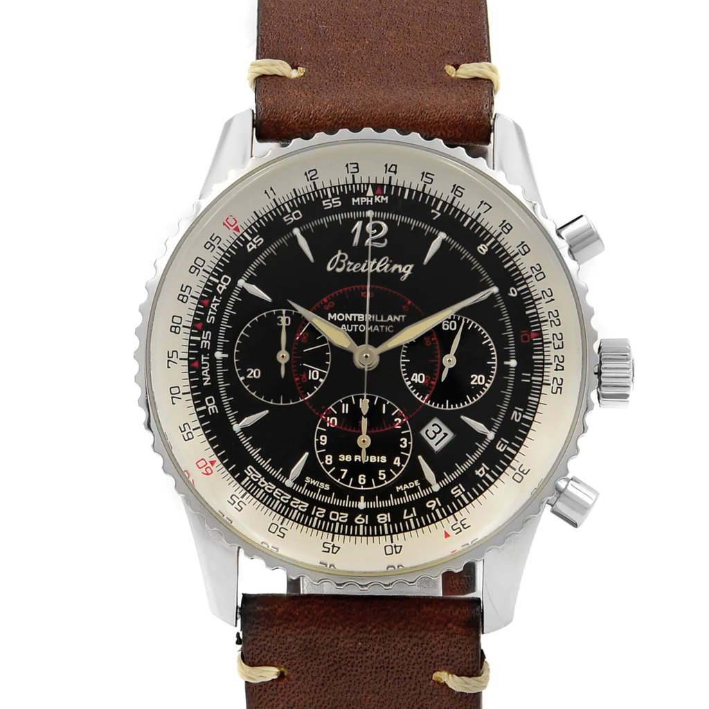 Up Close Front Facing Picture Of Breitling A41030 Stainless Steel Watch Pre Owned Condition