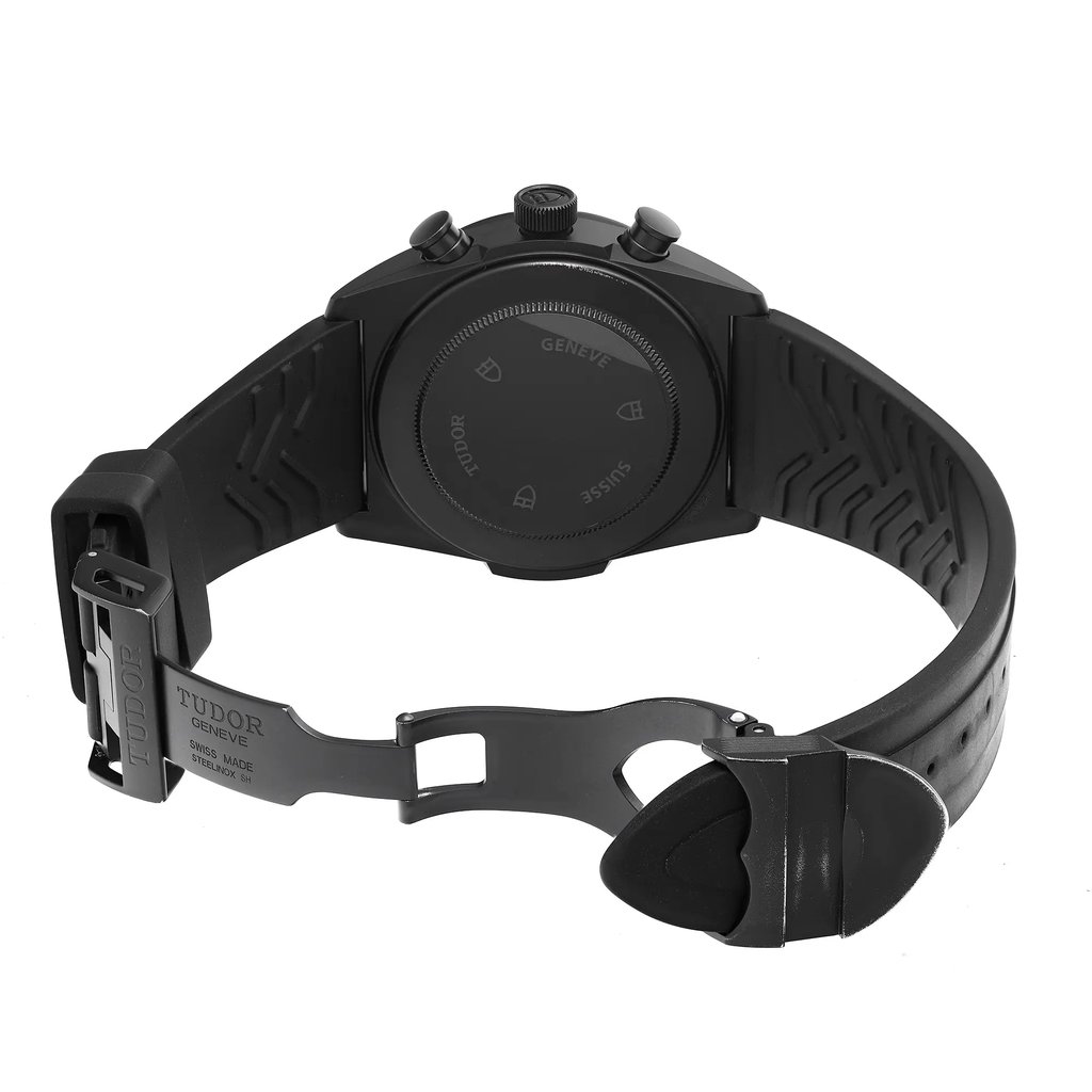Back View Of Solid Back Case And Open Silicon/Rubber Band Of TUDOR 42000CR Watch Pre Owned Condition