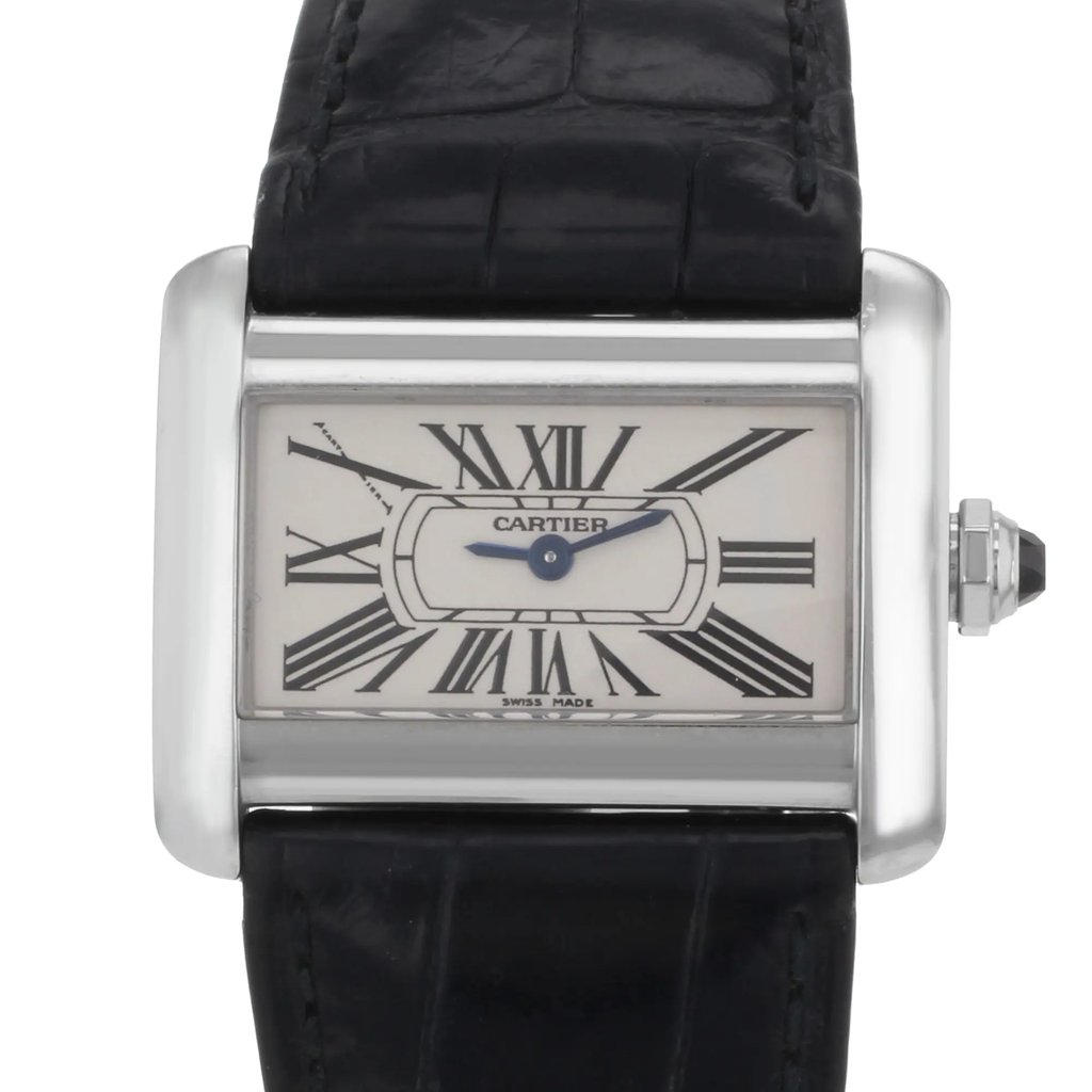 Up Close Front Facing Picture Of Cartier W6300255 Stainless Steel Watch Pre Owned Condition