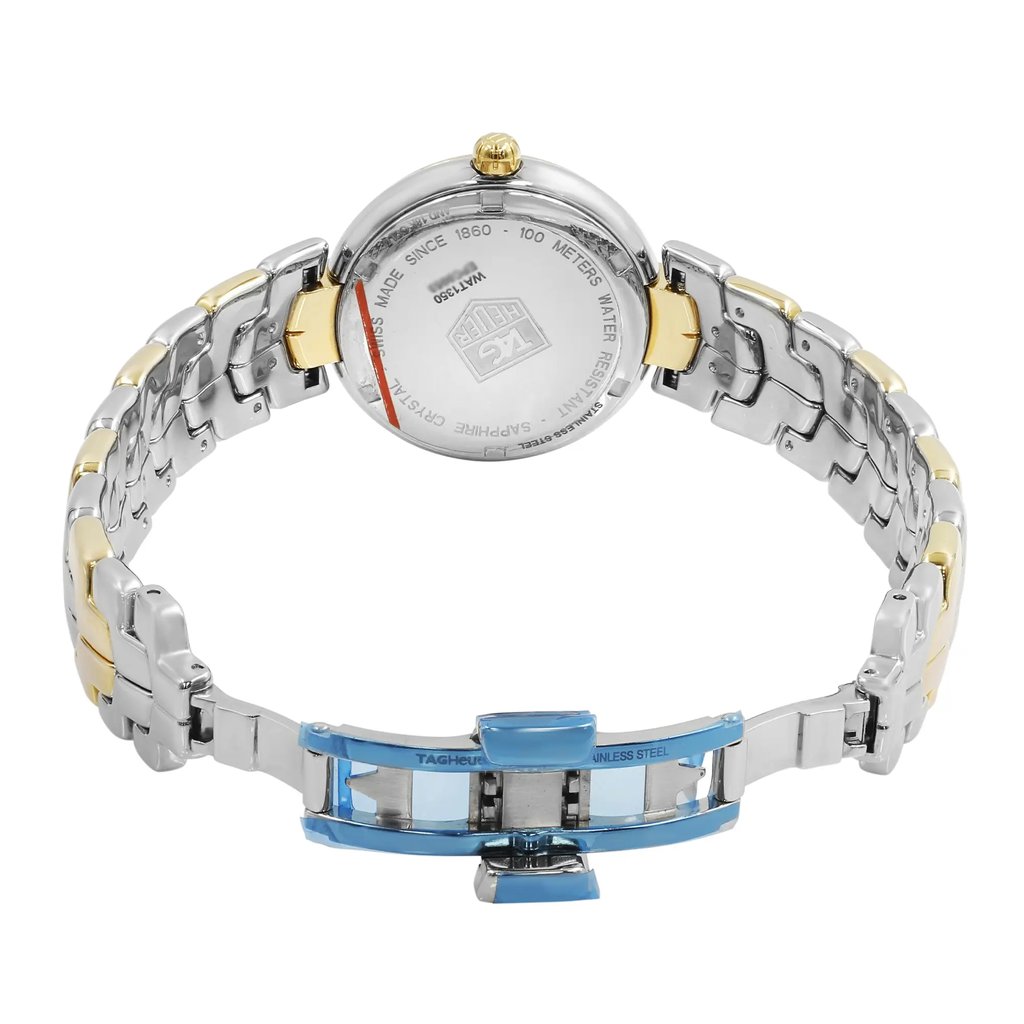 Back View Of Solid Back Case And Open Stainless Steel Band Of TAG Heuer WAT1350.BB0957 Watch Pre Owned Condition