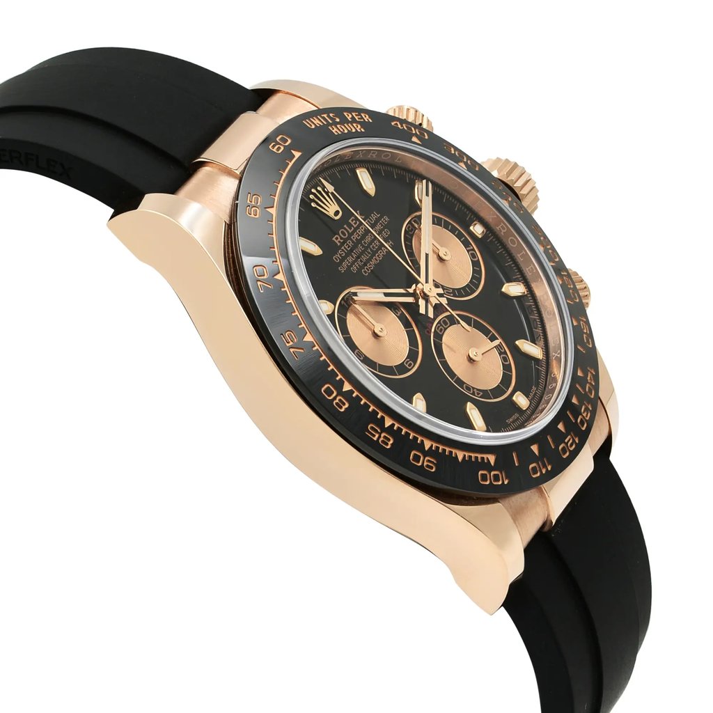 View Of Opposite Crown Facing Side Of Rolex 116515LN Rose Gold Watch New Condition