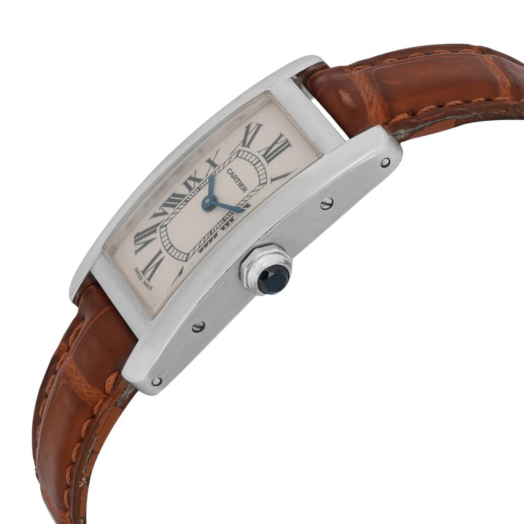View Of Crown Facing Side Of Cartier 1713 White Gold Watch Pre Owned Condition