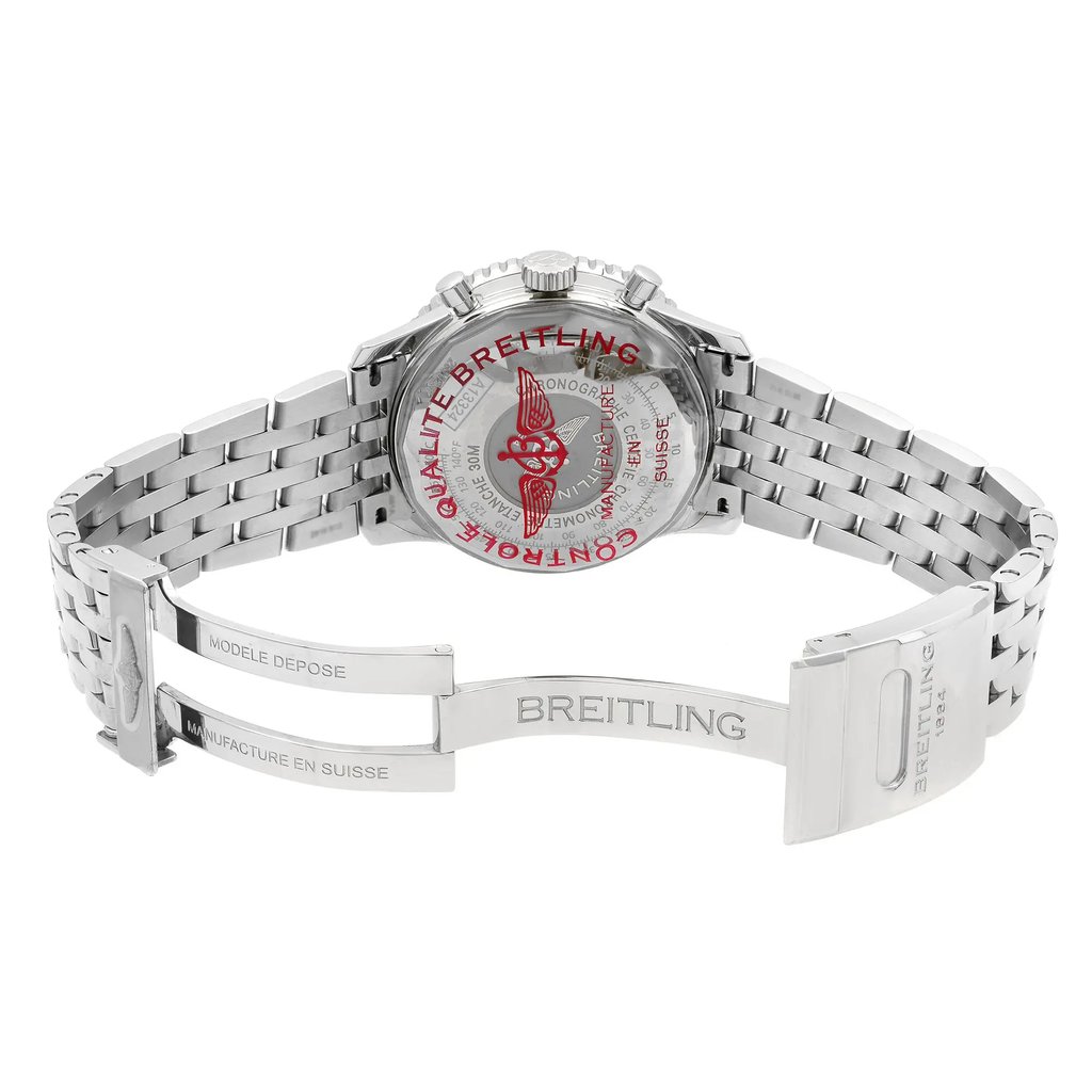 Back View Of {Caseback} Back Case And Open Stainless Steel Band Of Breitling A13324121C1A1 Watch Unworn Condition