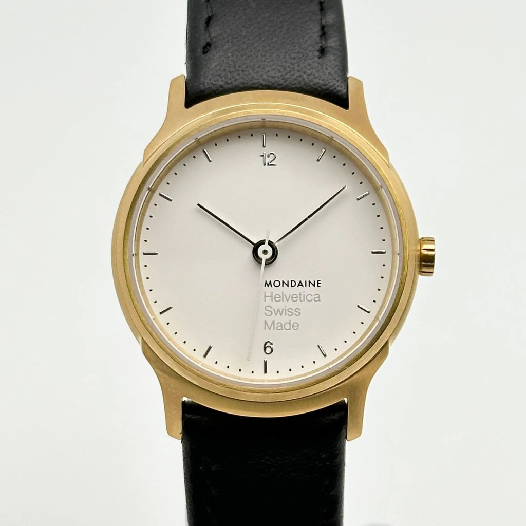 Up Close Front Facing Picture Of Mondaine MH1.L1111.LB Stainless Steel Watch Display Model Condition