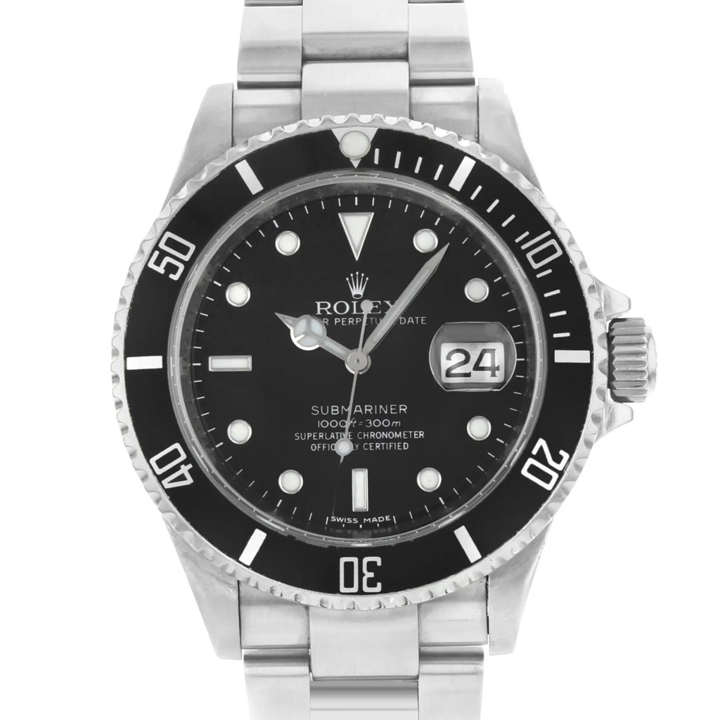 Up Close Front Facing Picture Of Rolex 16610 Stainless Steel Watch Pre Owned Condition