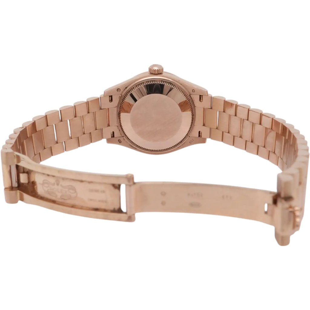 Back View Of {Caseback} Back Case And Open Rose Gold Band Of Rolex 278285RBR Watch Pre Owned Condition