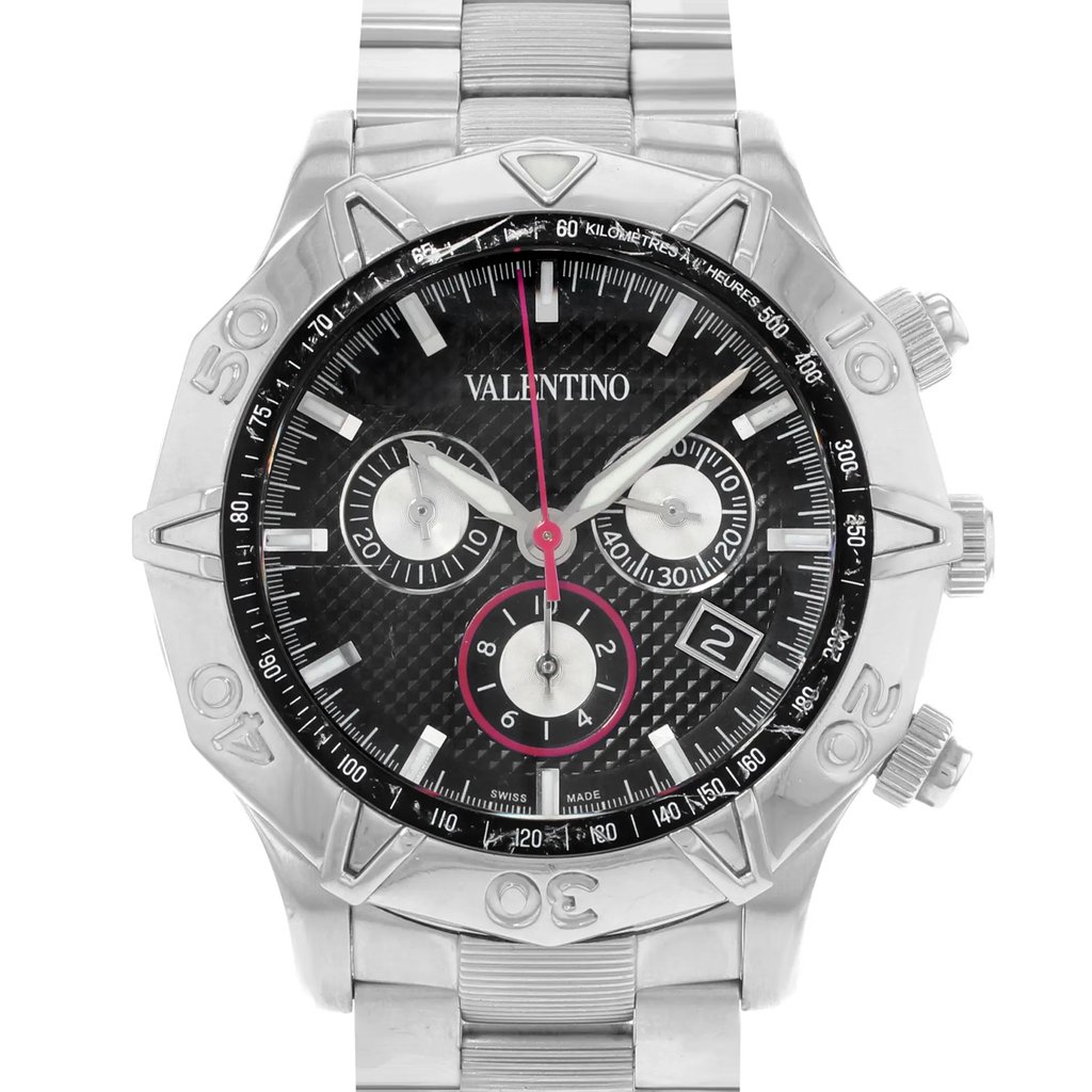 Up Close Front Facing Picture Of Valentino V40LCQ9909-S099 Stainless Steel Watch Pre Owned Condition