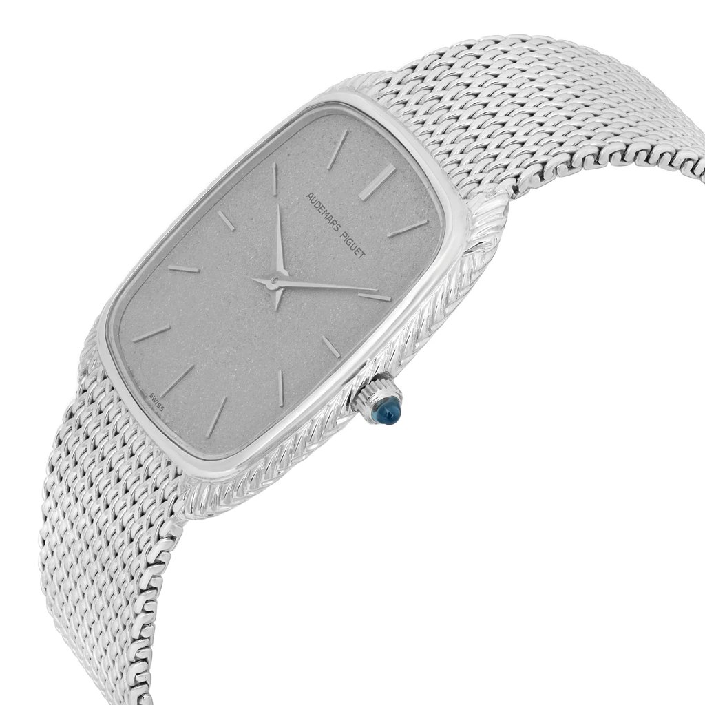 View Of Crown Facing Side Of Audemars Piguet 701 White Gold Watch Pre Owned Condition