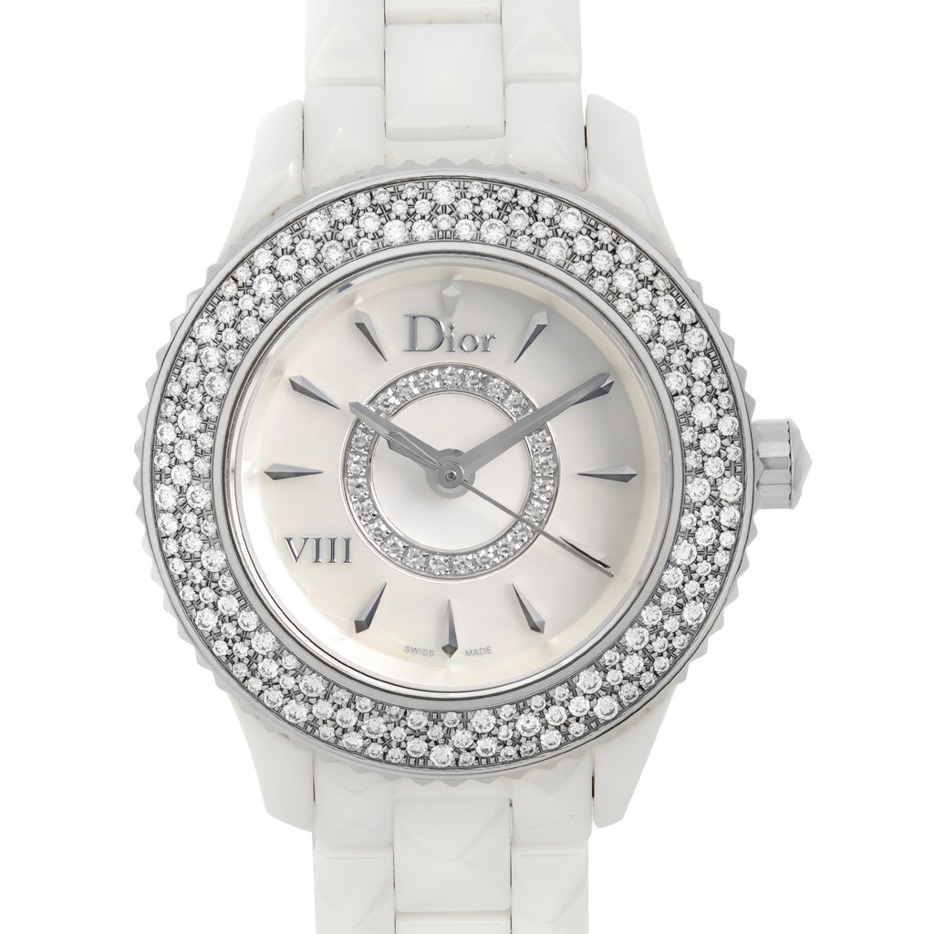Up Close Front Facing Picture Of Dior CD1221E4C001 Ceramic,Stainless Steel Watch Pre Owned Condition