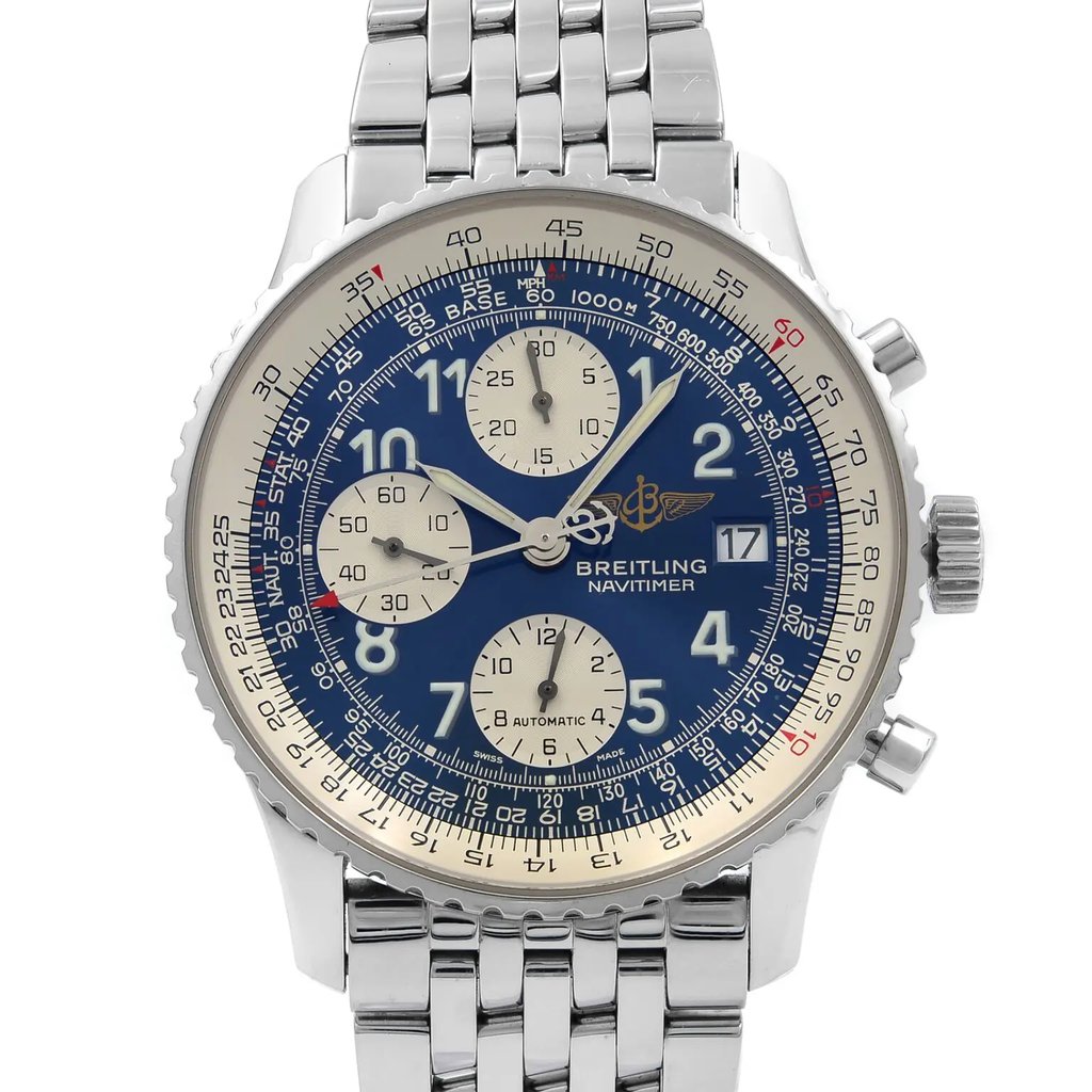 Up Close Front Facing Picture Of Breitling A13322 Stainless Steel Watch Pre Owned Condition