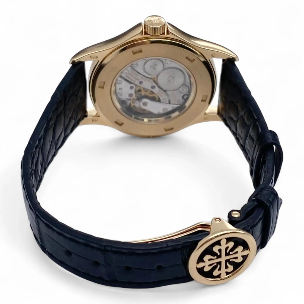 Back View Of Exhibition Back Case And Closed Leather Band Of Patek Philippe 5134J Watch Pre Owned Condition