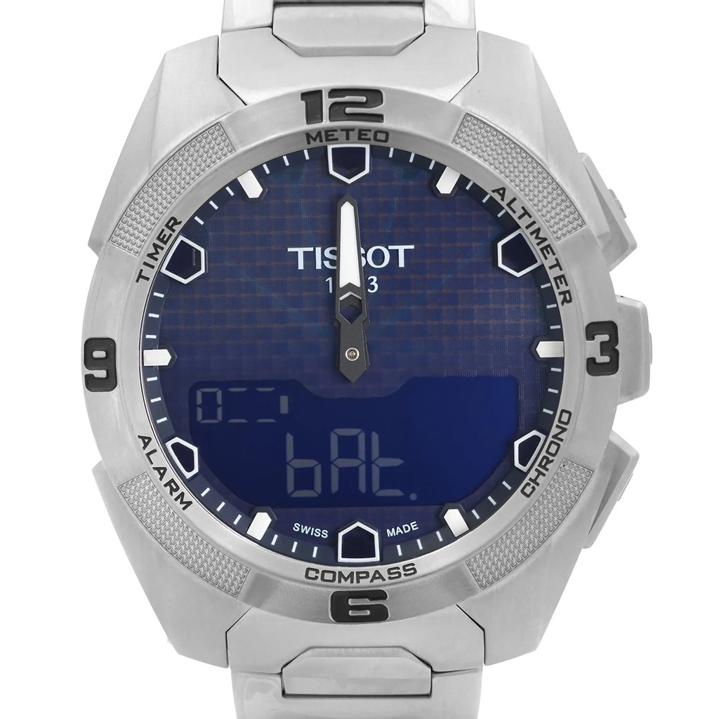 Up Close Front Facing Picture Of Tissot T091.420.44.041.00 Titanium Watch Pre Owned Condition