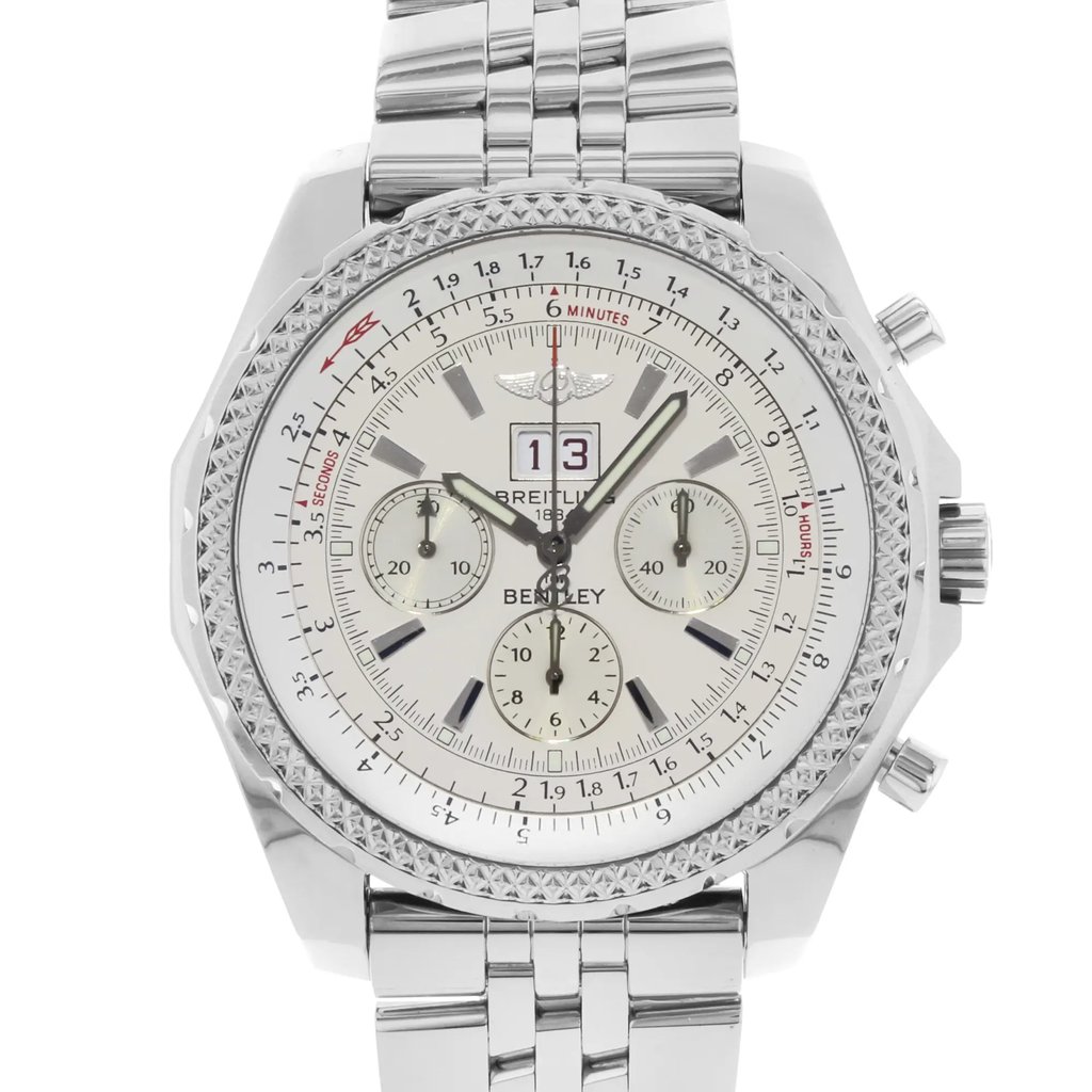 Up Close Front Facing Picture Of Breitling A4436212/G573-970A Stainless Steel Watch Pre Owned Condition