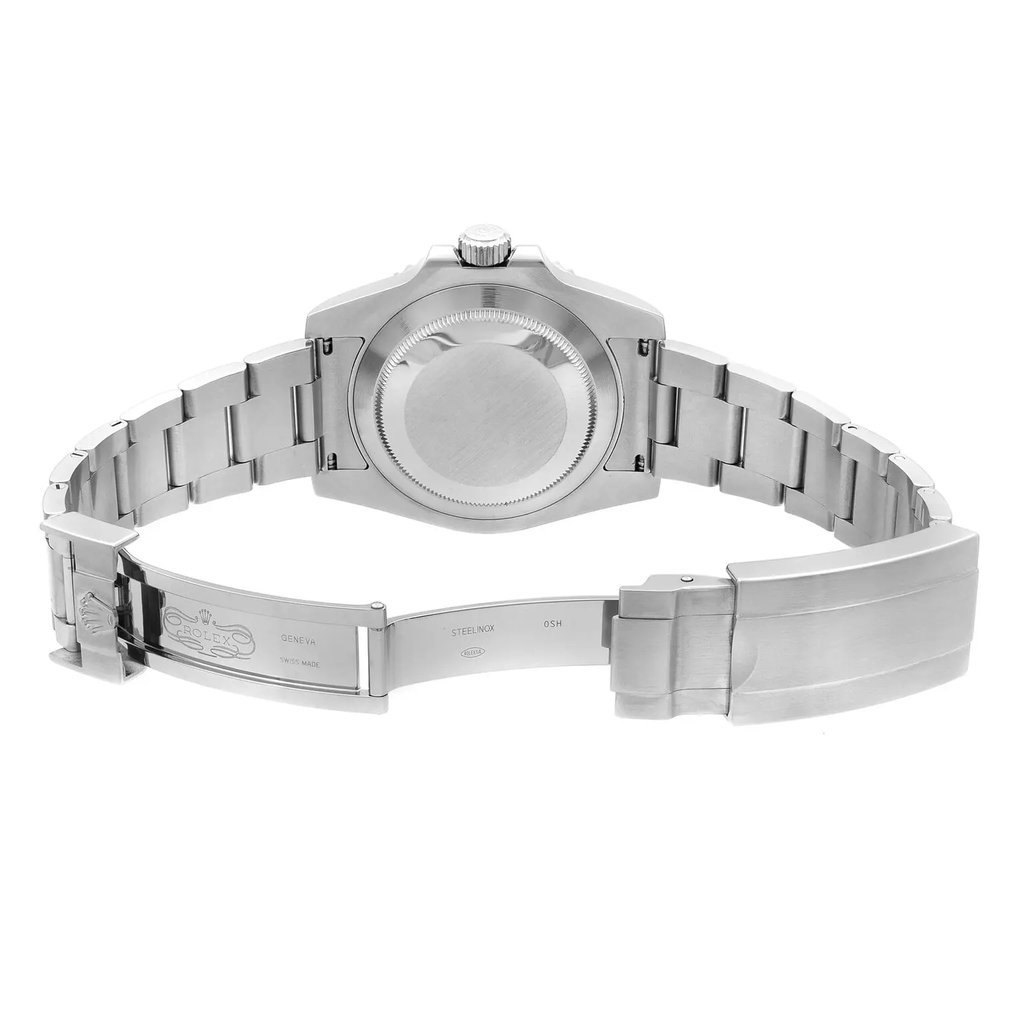 Back View Of {Caseback} Back Case And Open Stainless Steel Band Of Rolex 114060 Watch Display Model Condition
