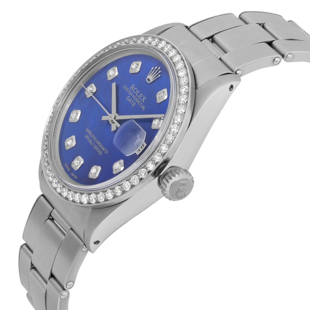 View Of Crown Facing Side Of Rolex 1500 Stainless Steel Watch Pre Owned Condition