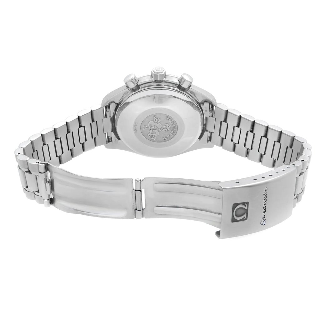 Back View Of Solid Back Case And Open Stainless Steel Band Of OMEGA 3511.80.00 Watch Pre Owned Condition