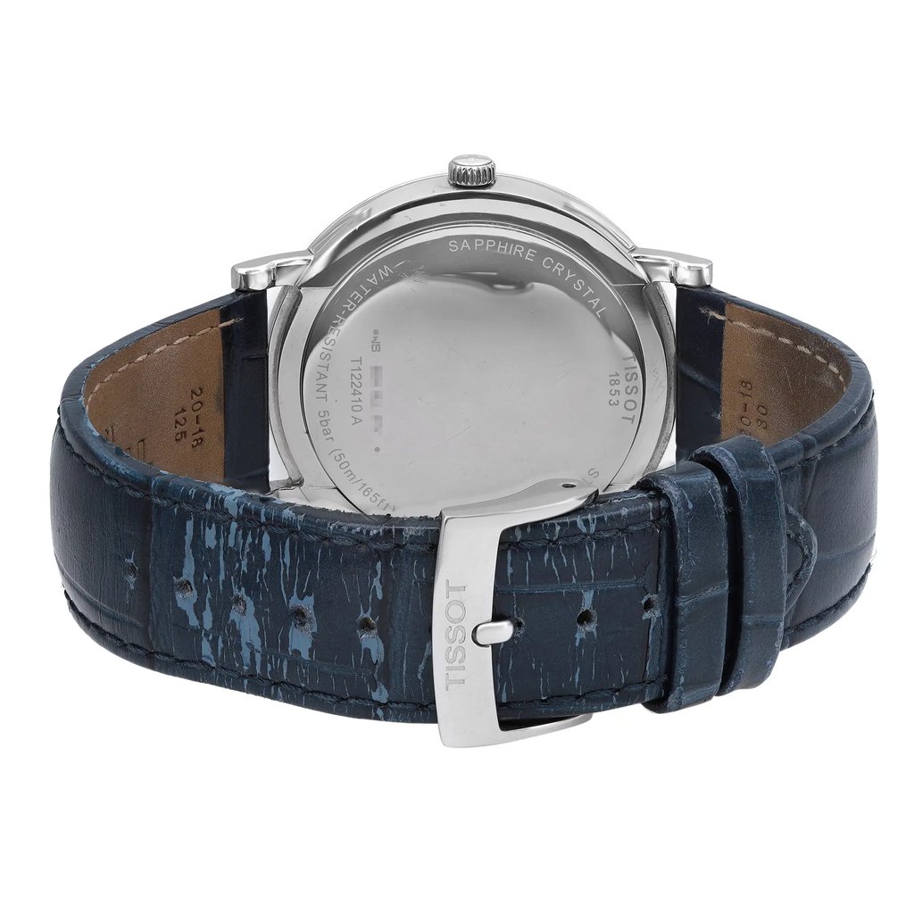 Back View Of Snap Back Case And Closed Leather Band Of Tissot T122.410.16.043.00 Watch Pre Owned Condition