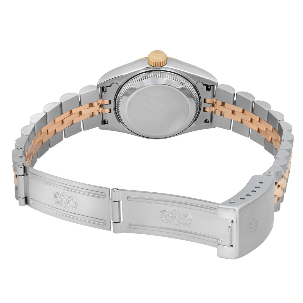Back View Of Screwback Back Case And Open Stainless Steel,Yellow Gold Band Of Rolex 69173 Watch Pre Owned Condition