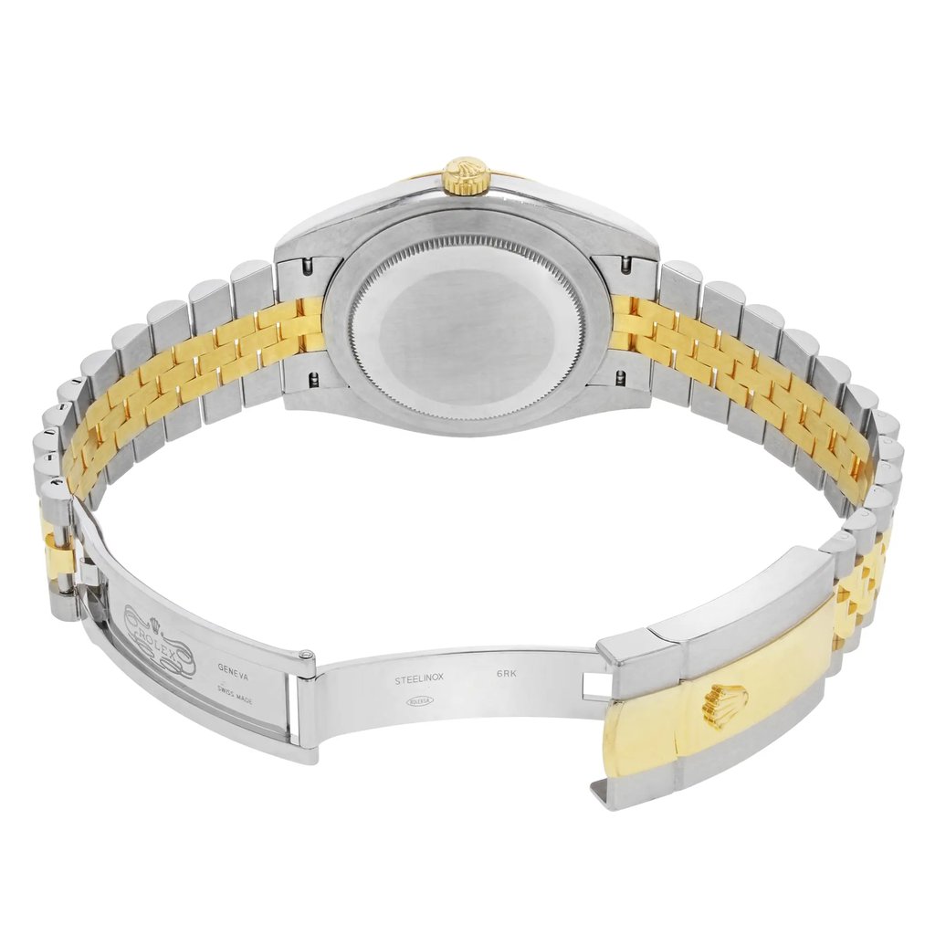 Back View Of {Caseback} Back Case And Open Stainless and Solid Gold Band Of Rolex 126333 Watch Unworn Condition