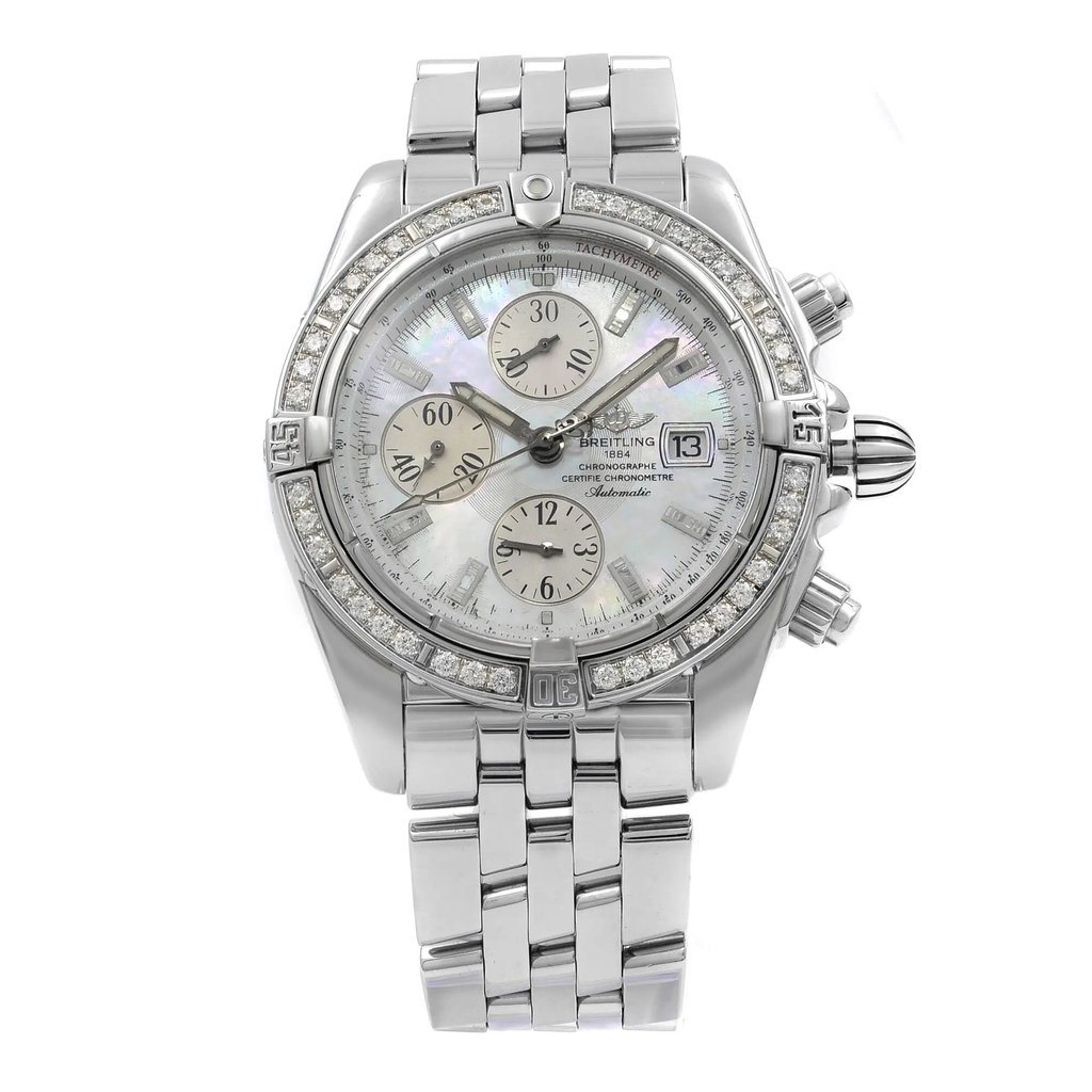 Front Full View Of Breitling A1335653/A569-375A Stainless Steel Watch Pre Owned Condition {Product Condition}
