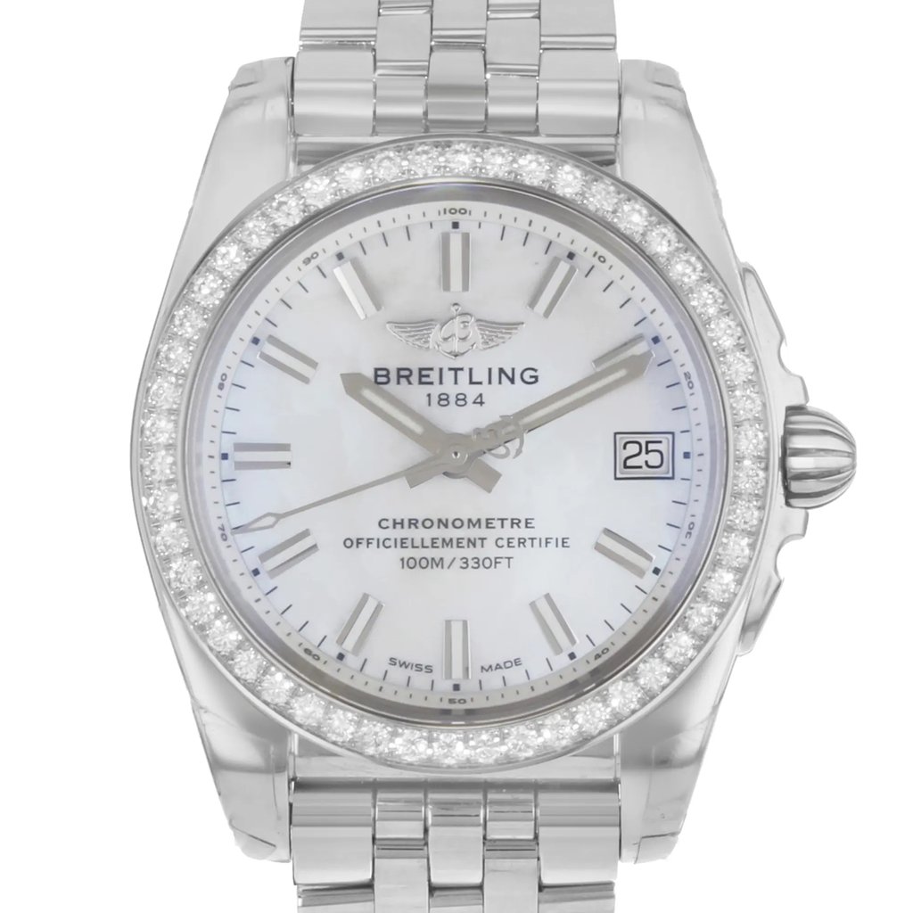 Up Close Front Facing Picture Of Breitling A7433053/A779-376A Stainless Steel Watch Unworn Condition