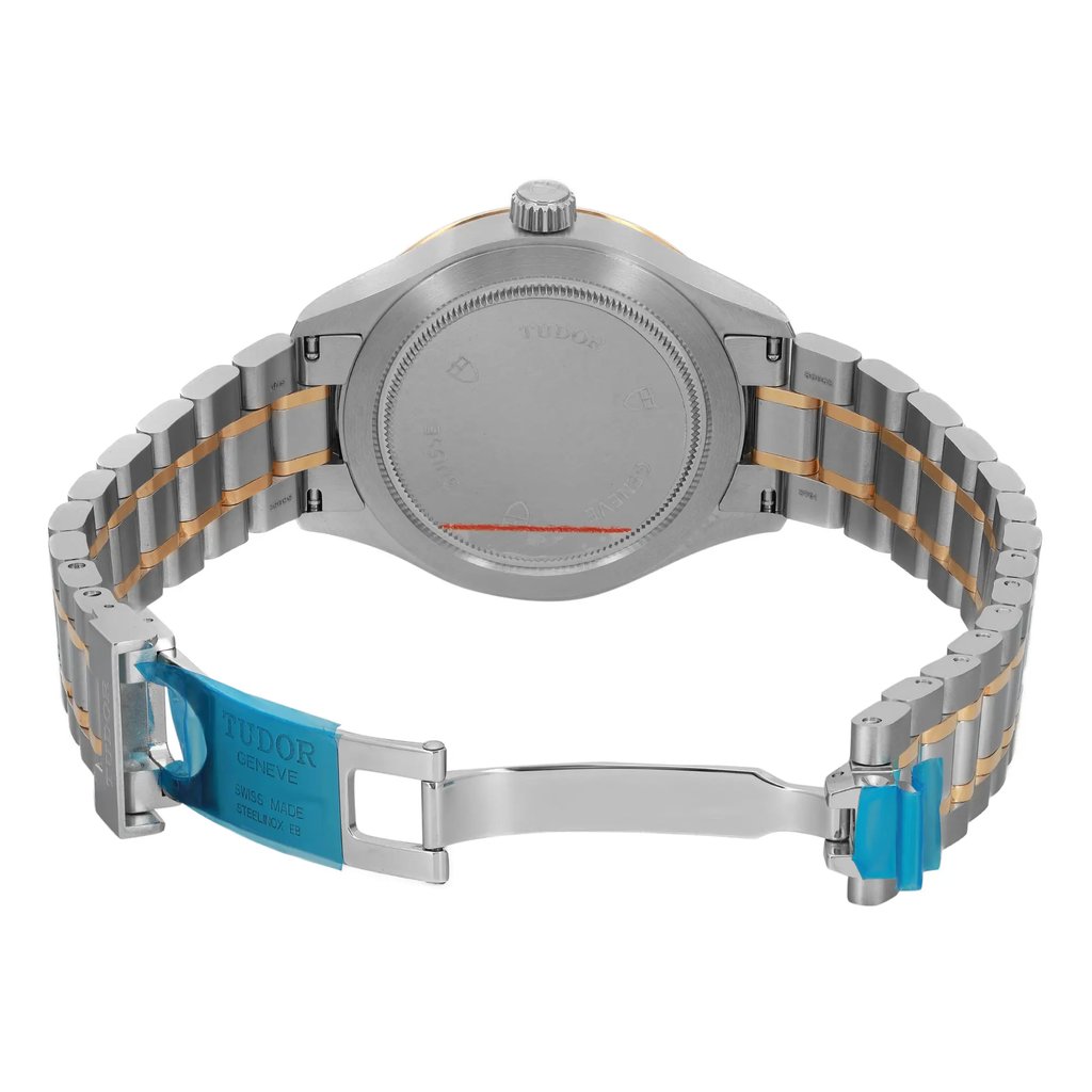 Back View Of Screwback Back Case And Open Stainless Steel Band Of TUDOR 12103 Watch Unworn Condition