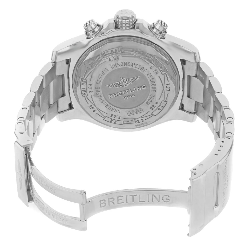 Back View Of {Caseback} Back Case And Open Stainless Steel Band Of Breitling A1337111/C871 Watch Pre Owned Condition