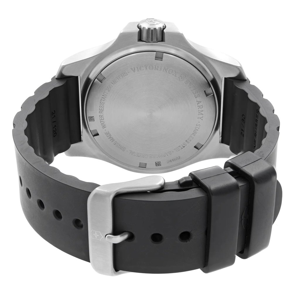 Back View Of Solid Back Case And Closed Rubber Band Of Victorinox 241682.1 Watch Display Model Condition