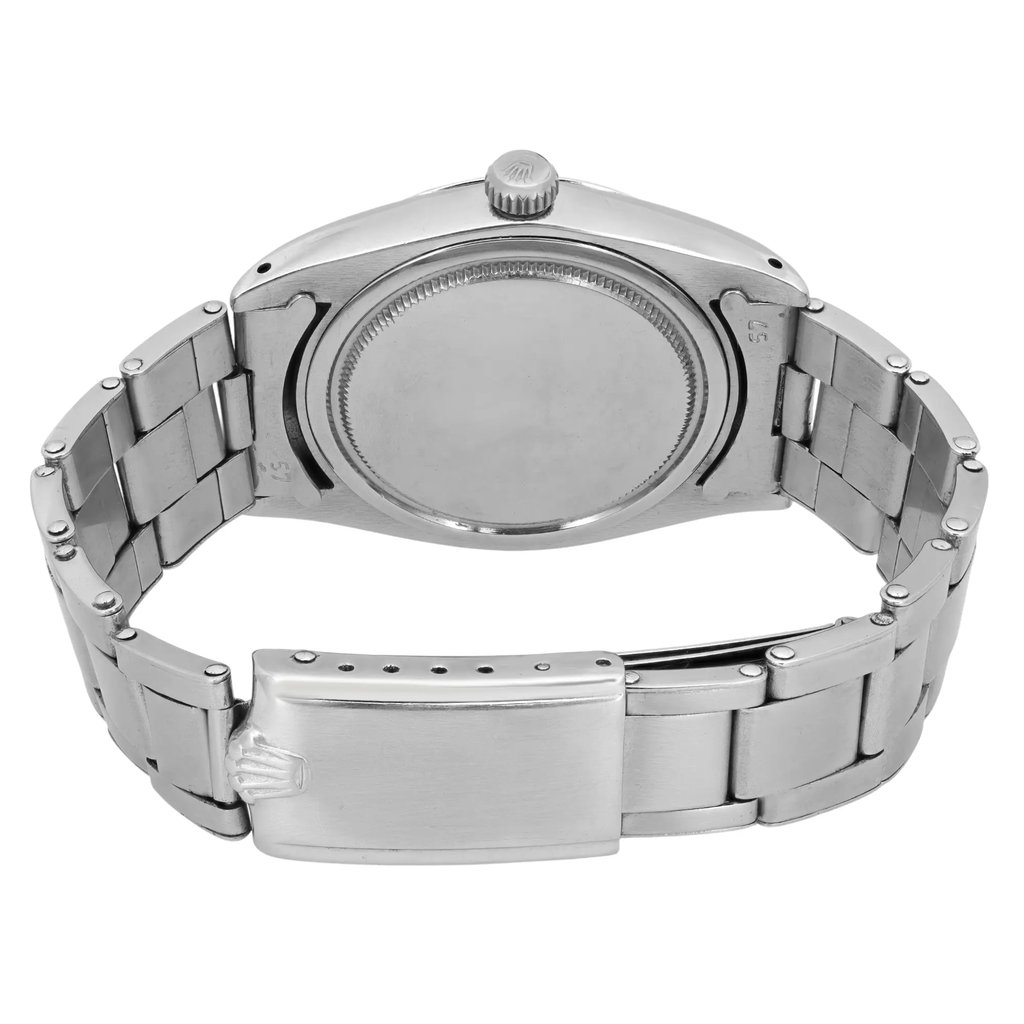 Back View Of Screwback Back Case And Closed Stainless Steel Band Of Rolex 6694 Watch Pre Owned Condition