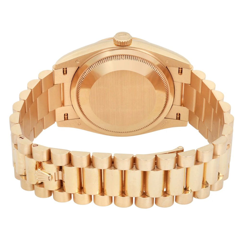Back View Of Solid Back Case And Closed Yellow Gold Band Of Rolex 128238 Watch Pre Owned Condition