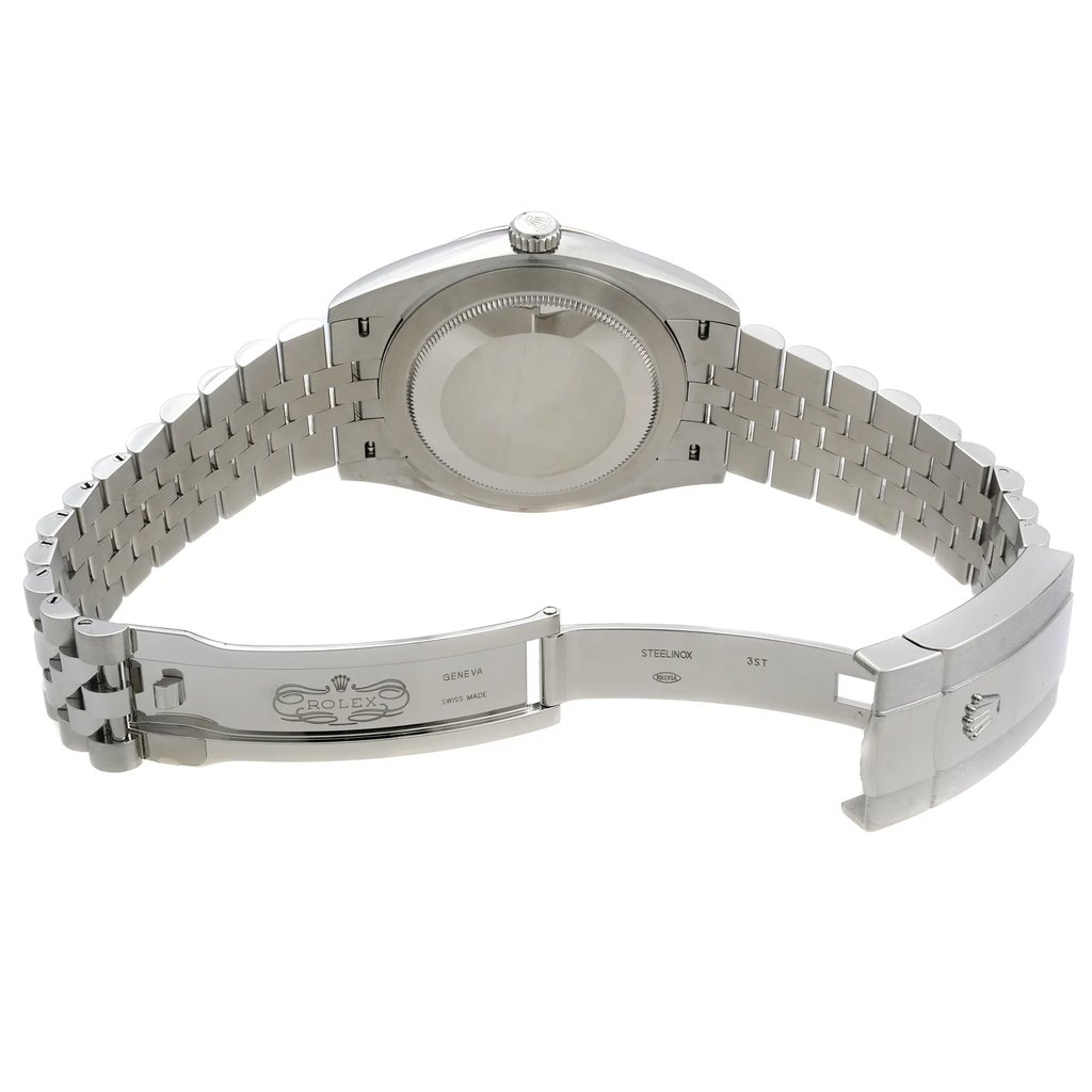 Back View Of Solid Back Case And Open Stainless Steel Band Of Rolex 126334 blrj Watch Pre Owned Condition