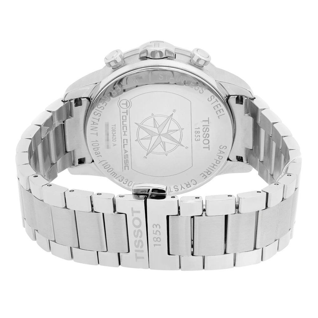 Back View Of Solid Back Case And Closed Stainless Steel Band Of Tissot T083.420.11.057.00 Watch Display Model Condition