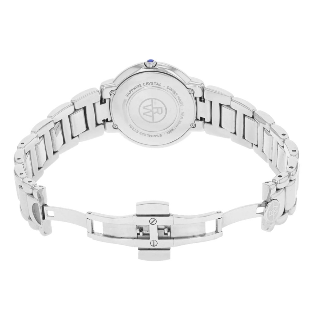 Back View Of Solid Back Case And Open Stainless Steel Band Of RAYMOND WEIL 5235-ST-01659 Watch Pre Owned Condition