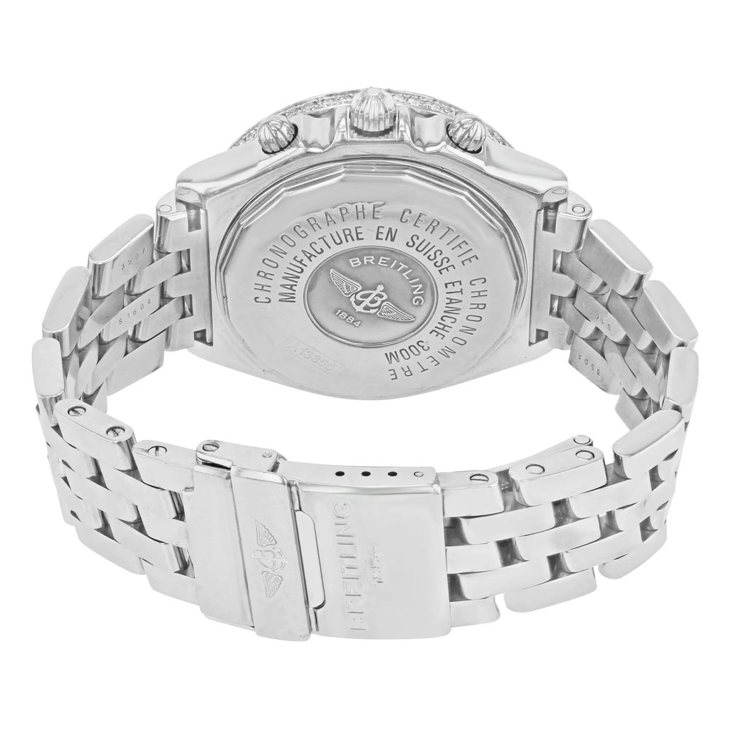 Back View Of {Caseback} Back Case And Closed Stainless Steel Band Of Breitling A13355 Watch Pre Owned Condition