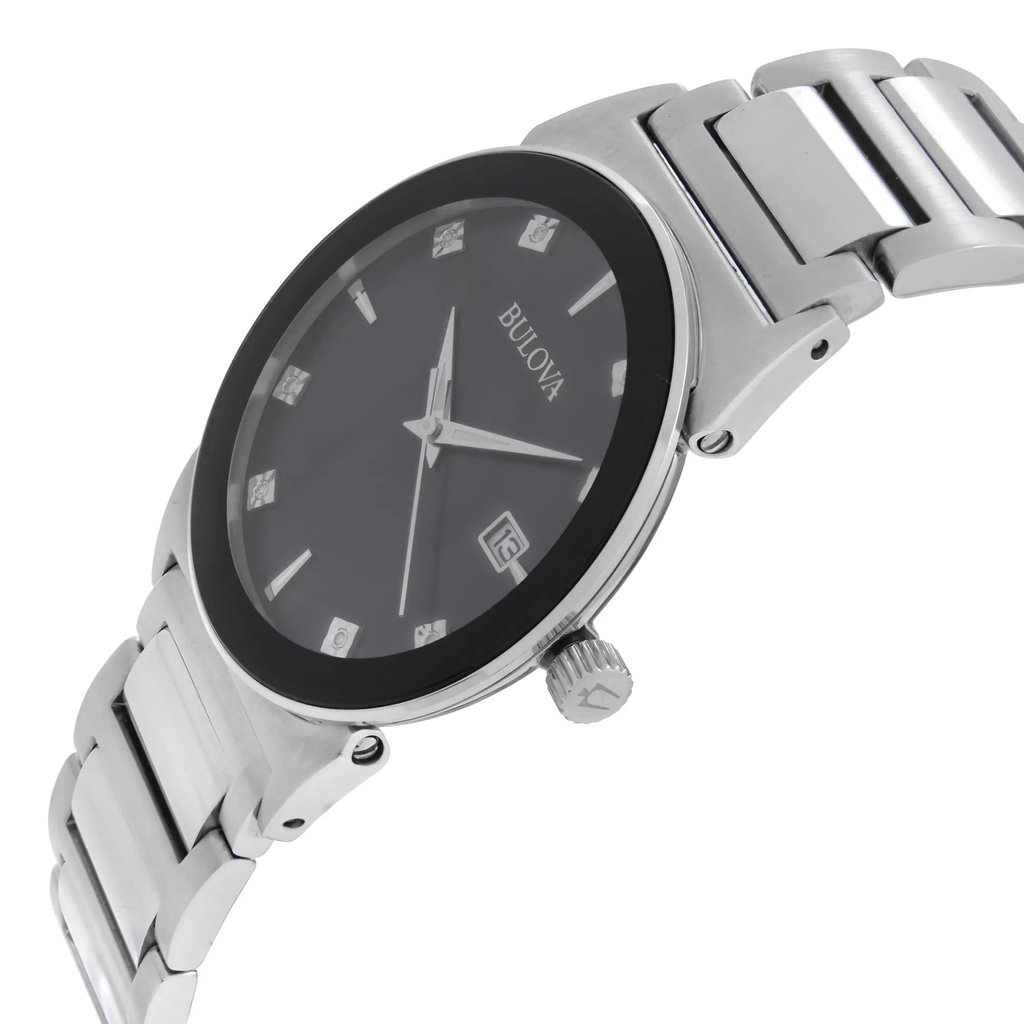 View Of Crown Facing Side Of Bulova 96D121 Stainless Steel Watch Display Model Condition