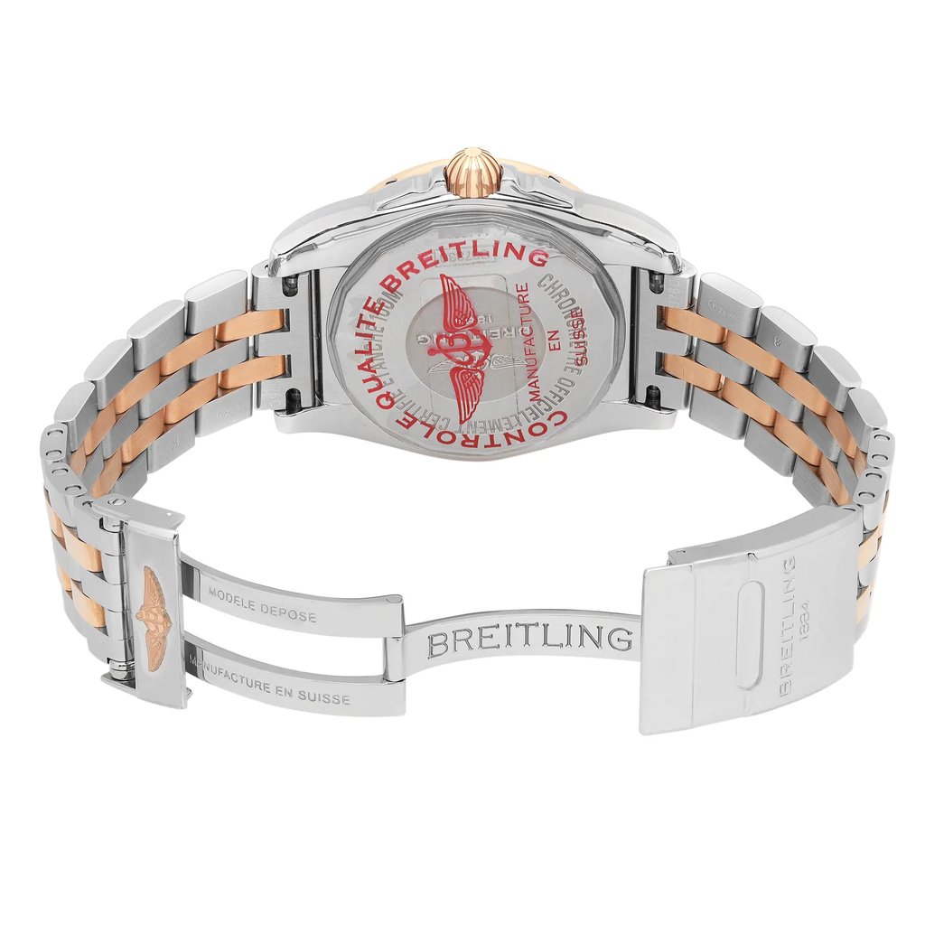 Back View Of Exhibition Back Case And Open Rose Gold,Stainless Steel Band Of Breitling C3733012/C831-376C Watch Display Model Condition