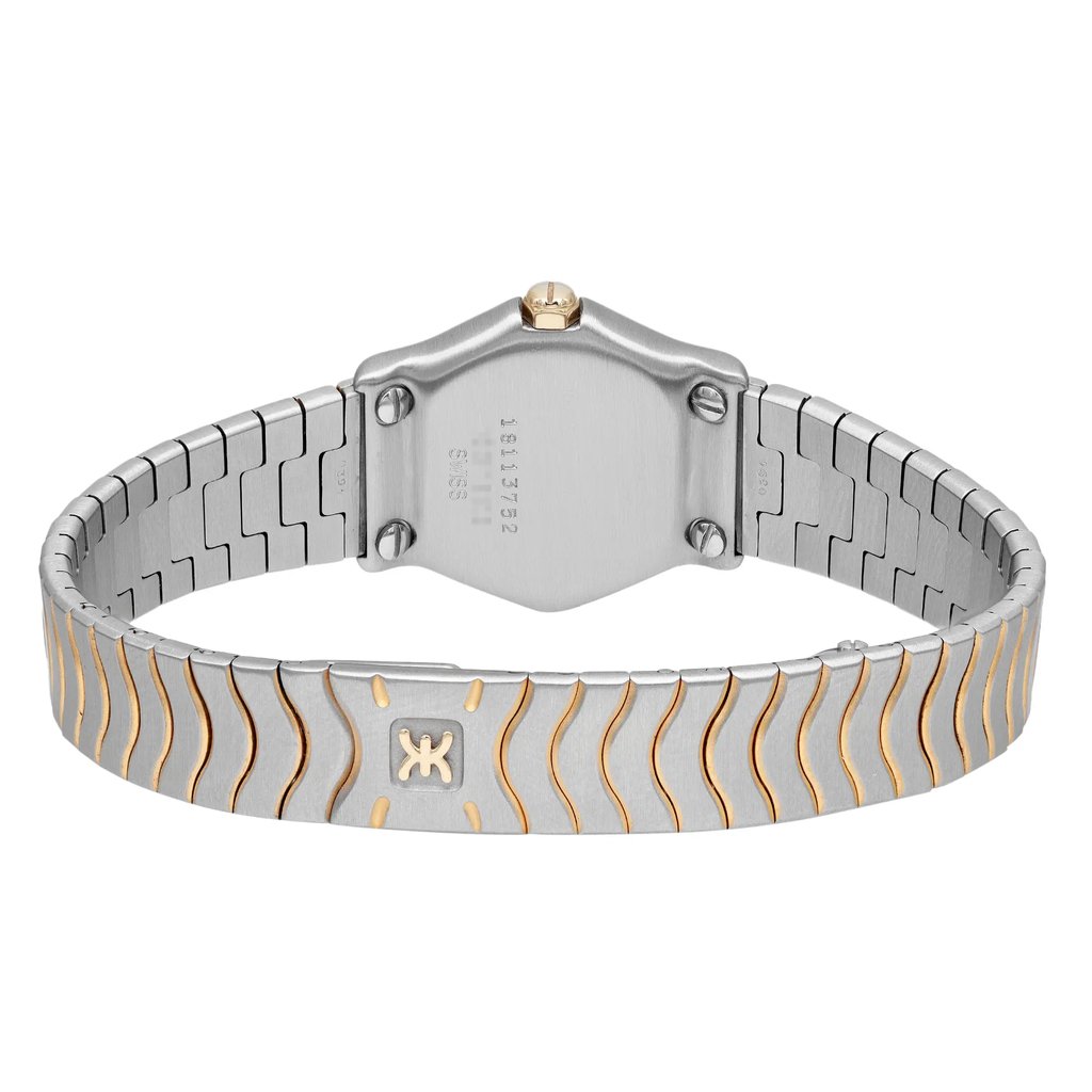 Back View Of Solid Back Case And Closed Stainless Steel Band Of EBEL 1057902 Watch Pre Owned Condition