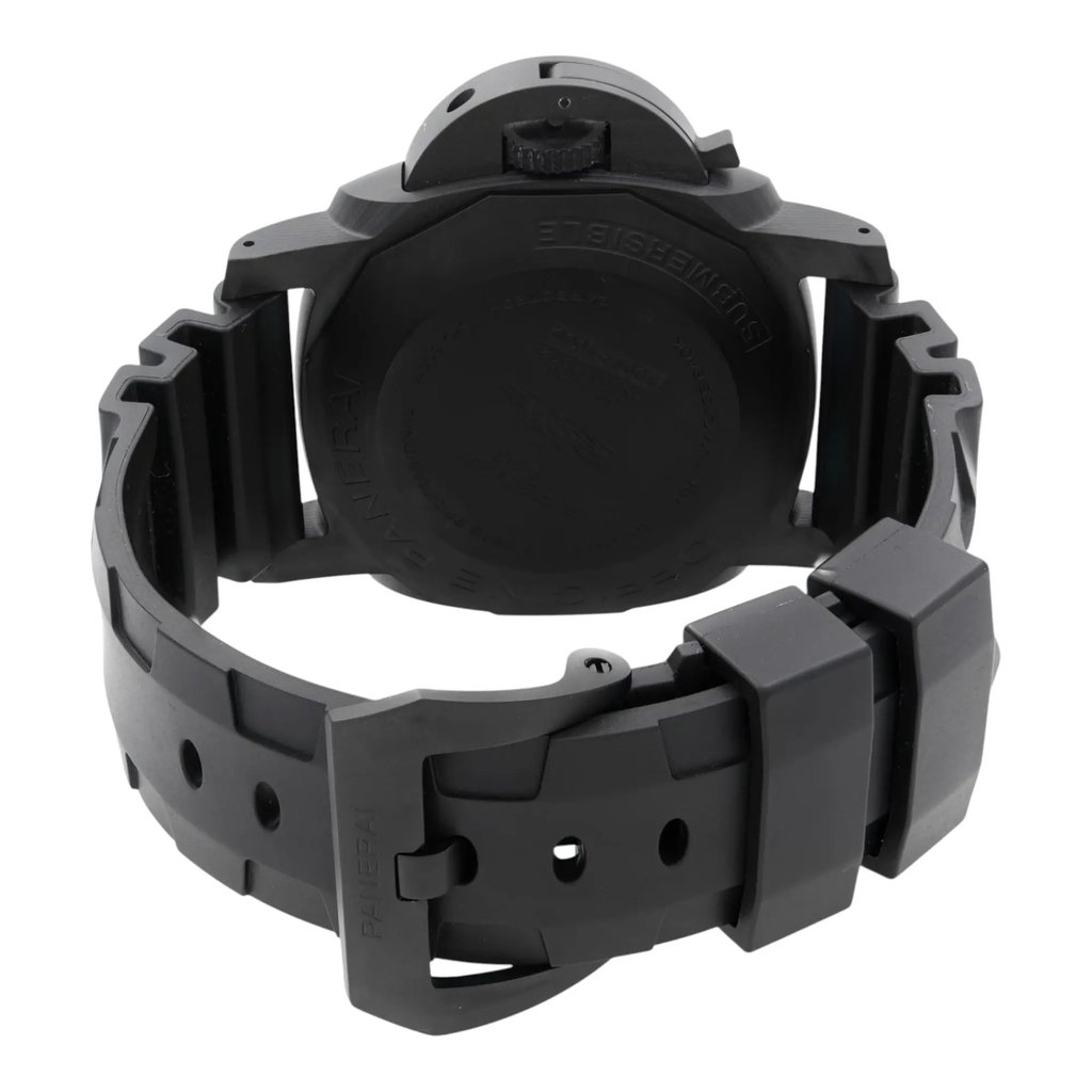 Back View Of Solid Back Case And Closed Rubber Band Of Panerai PAM00616 Watch Pre Owned Condition