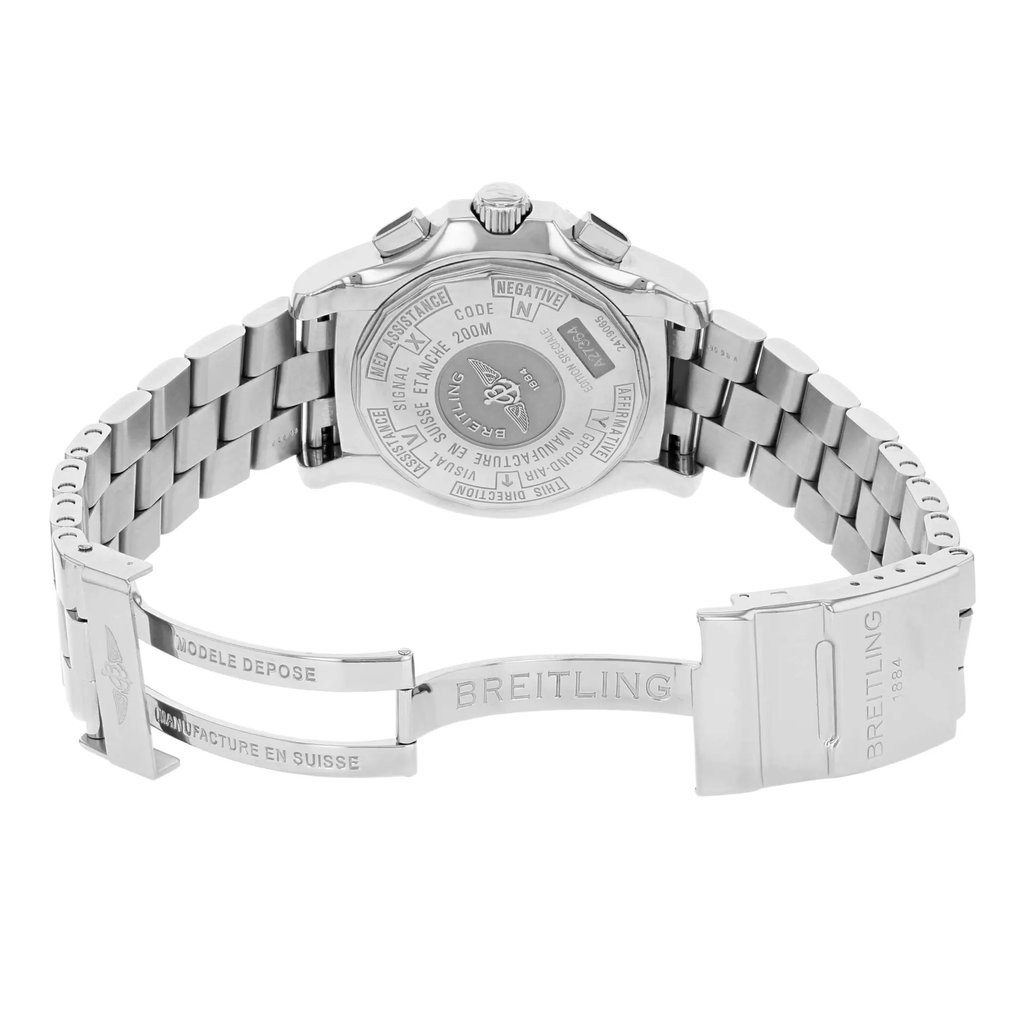 Back View Of {Caseback} Back Case And Open Stainless Steel Band Of Breitling A2736423/B823-SS Watch Pre Owned Condition